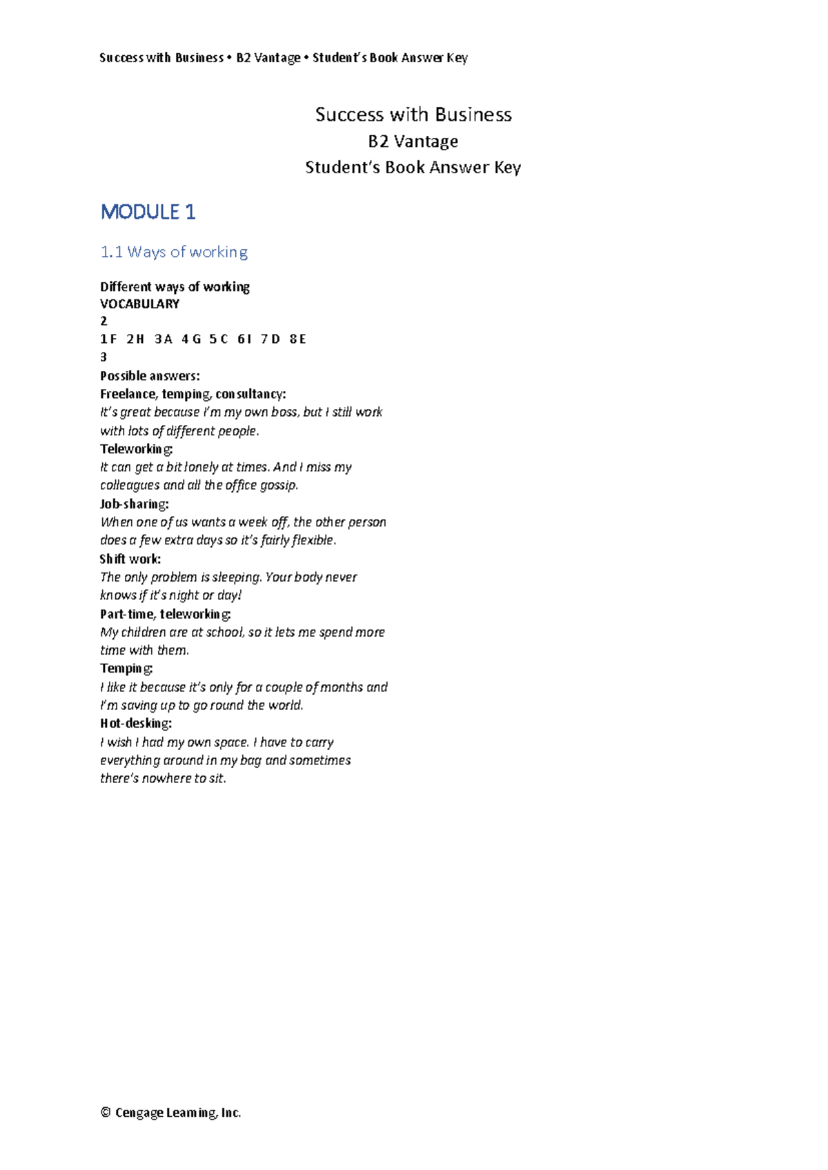 Success with Business B2 Vantage Book Answer Key: Module Insights - Studocu