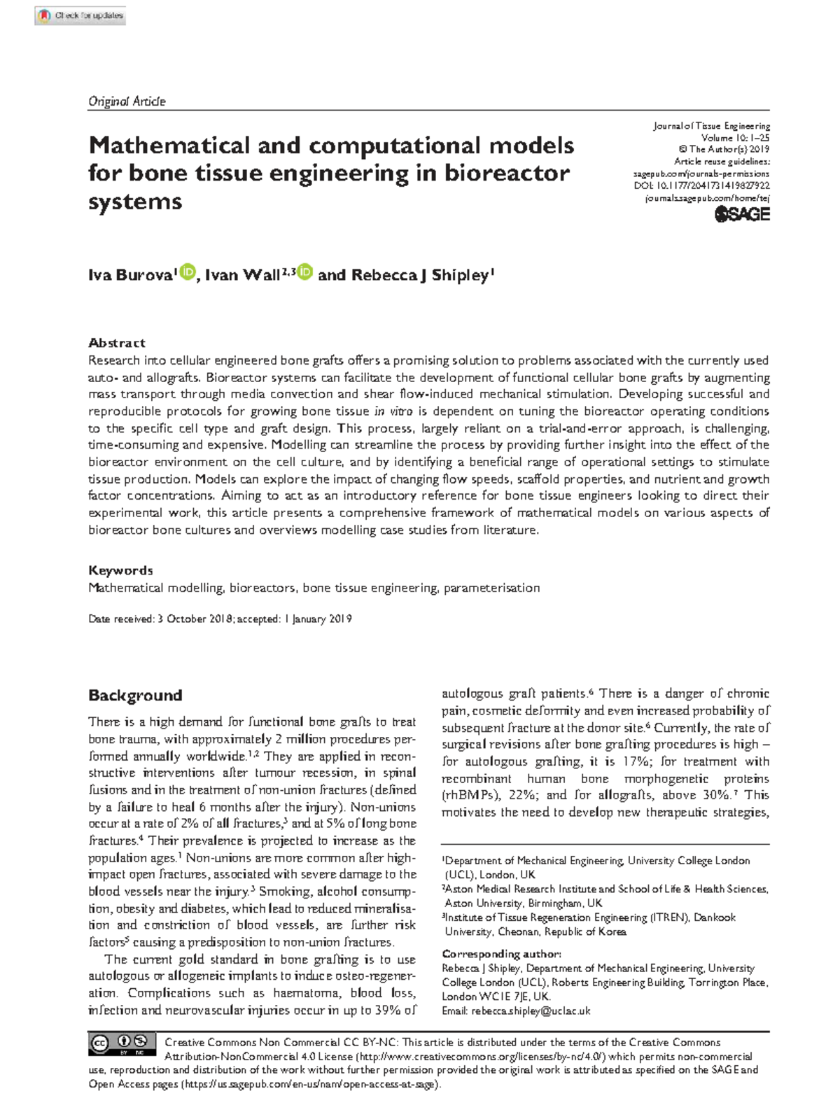 827922 Mathematical Models for Bone Tissue Engineering in Bioreactors ...