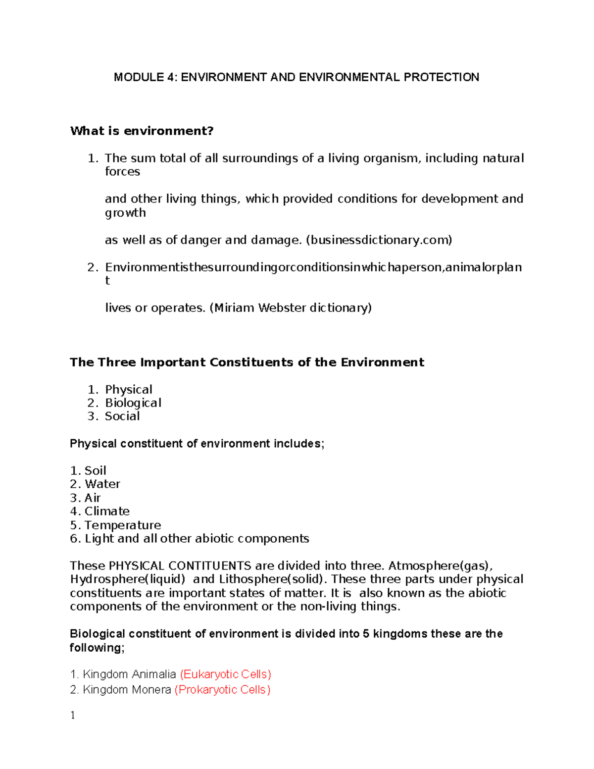 MODULE 4: ENVIRONMENT AND ENVIRONMENTAL PROTECTION NOTES - Studocu