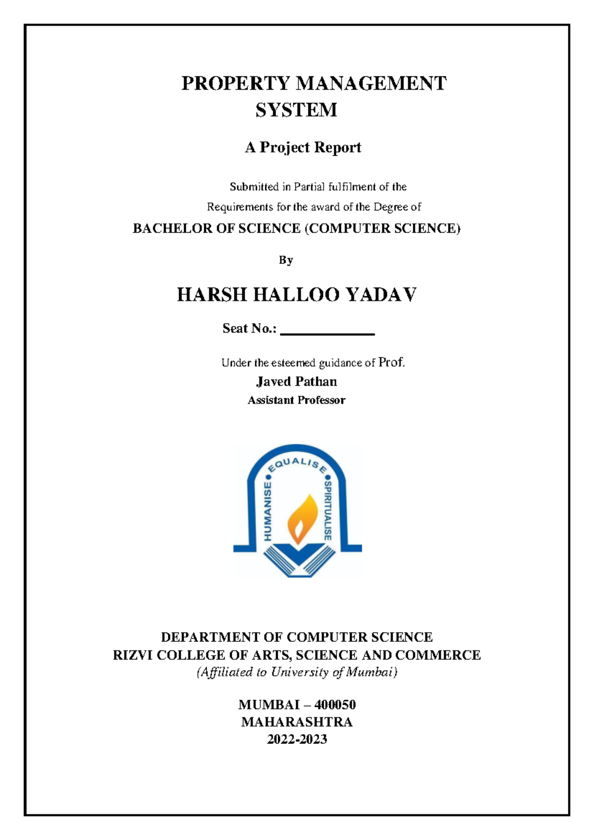 BSC CS Property Management System Project Report for Final Year - Studocu
