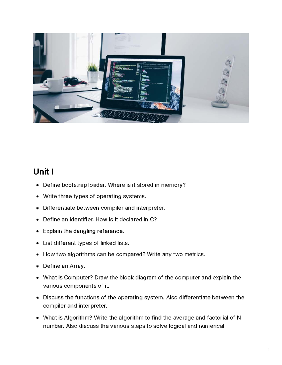 Unit I & II: Key Concepts in Operating Systems and C Programming - Studocu