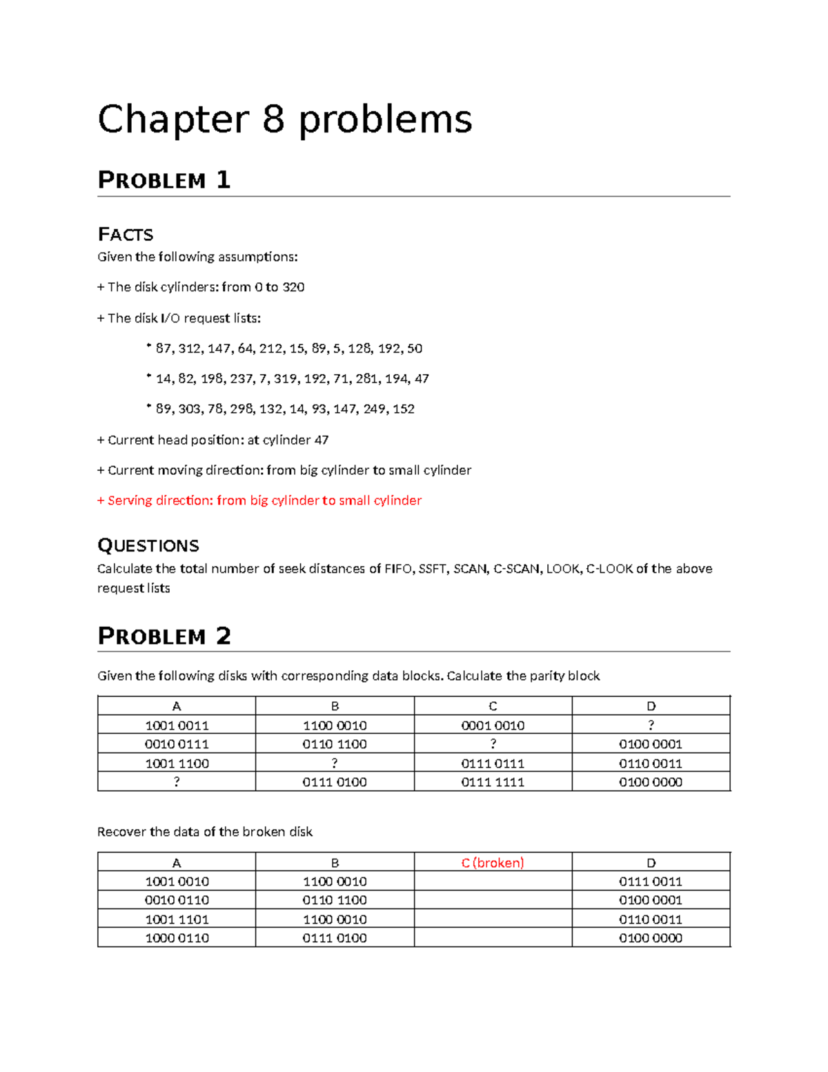 Chapter 8 Problems - Disk Scheduling & RAID Calculations - Studocu