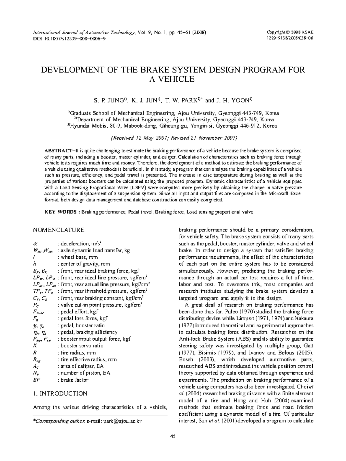 Development of Brake System Design Program for Vehicle (ME 2008) - Studocu