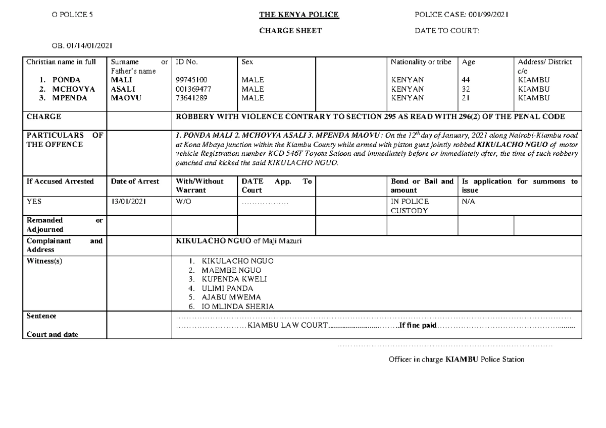Charge Sheet Sample ME Guide for Students - Studocu