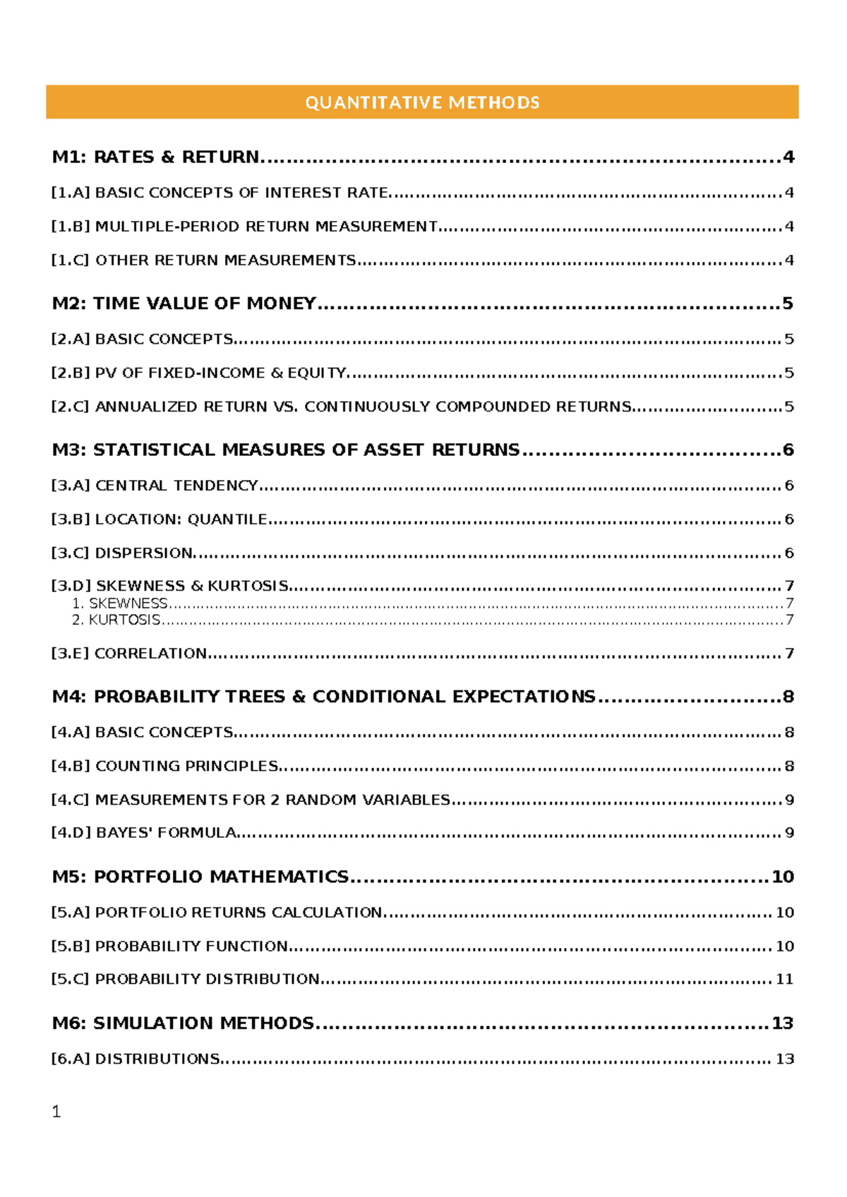 lấy premium CFA - QUANTITATIVE METHODS M1: RATES & - Studocu