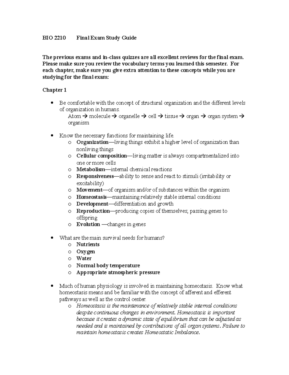 BIOL2210 Final Exam Study Guide: Key Concepts & Vocabulary Review - Studocu