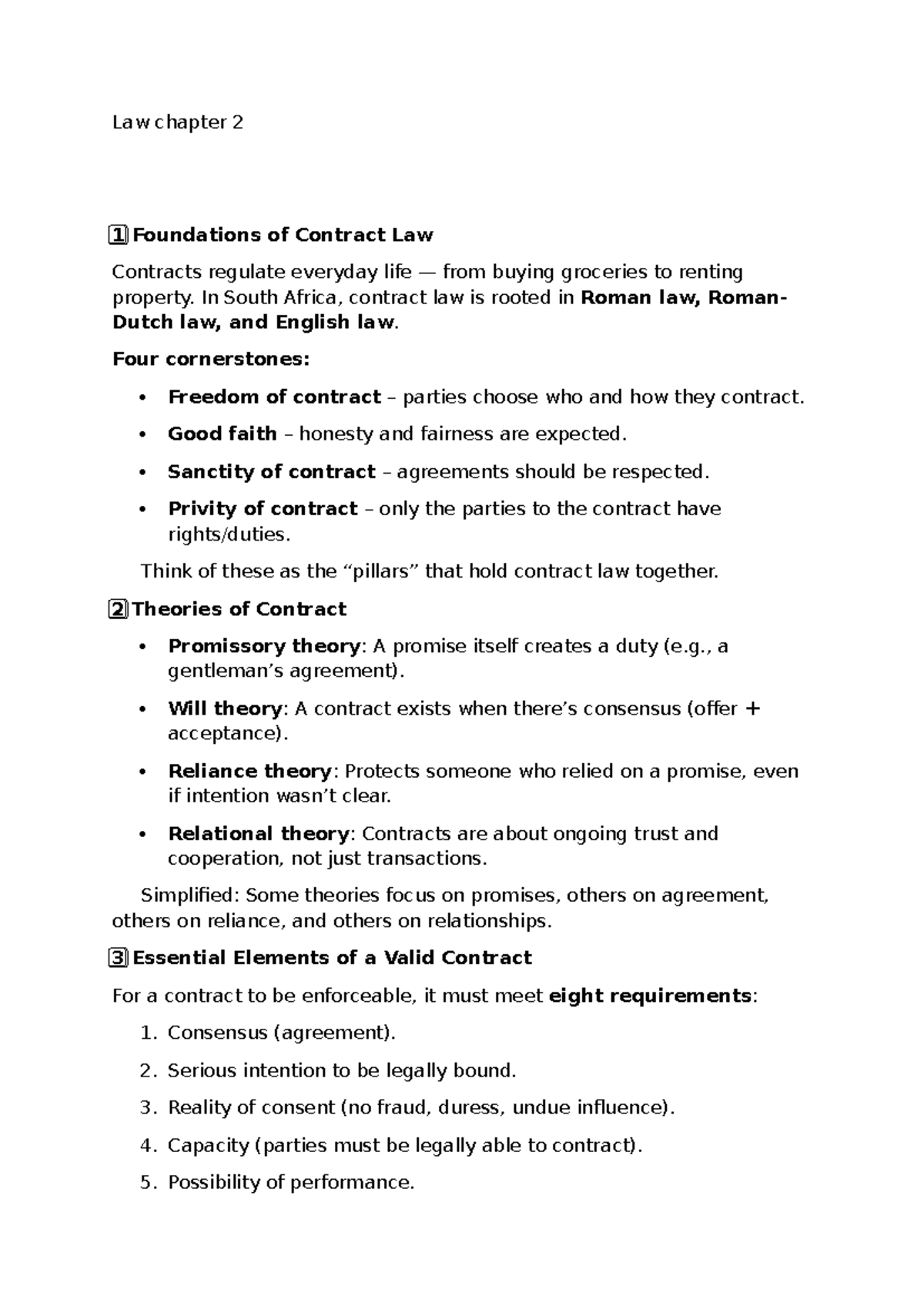 Law 2: Foundations of Contract Law - Key Concepts & Theories - Studocu