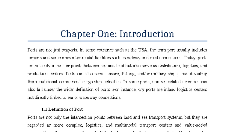 Chapter 1: Introduction to Port Functions and Development - Studocu