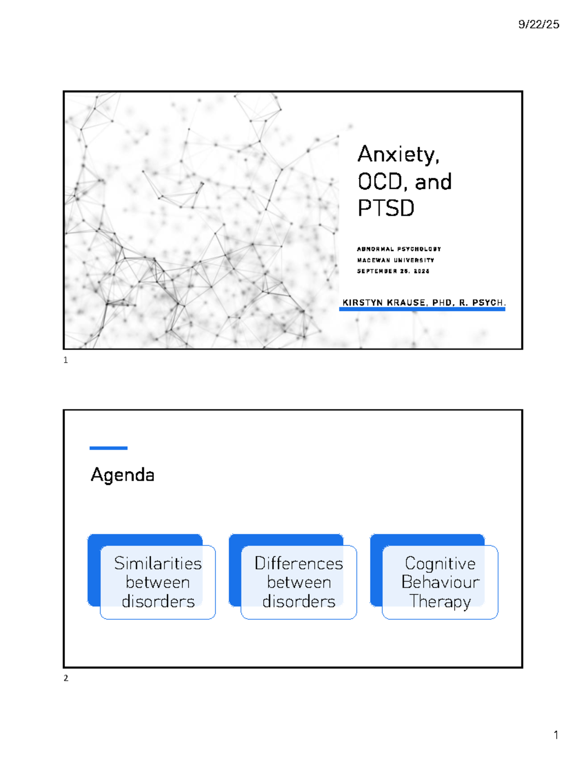 Anxiety, OCD, and PTSD: Lecture Notes (ABNORMAL PSYCHOLOGY) - Studocu