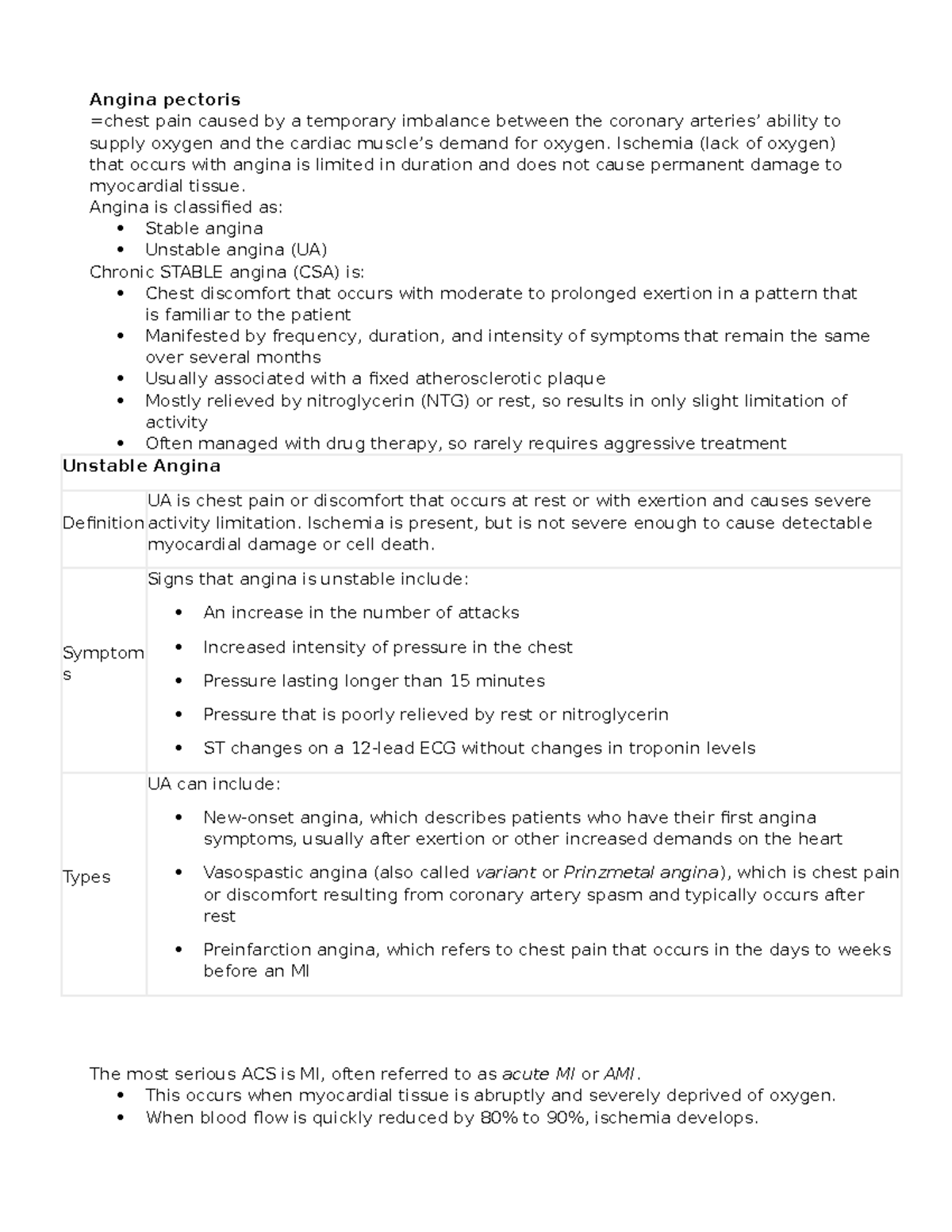 CAD sherpath notes - coronary artery disease - Angina pectoris =chest ...