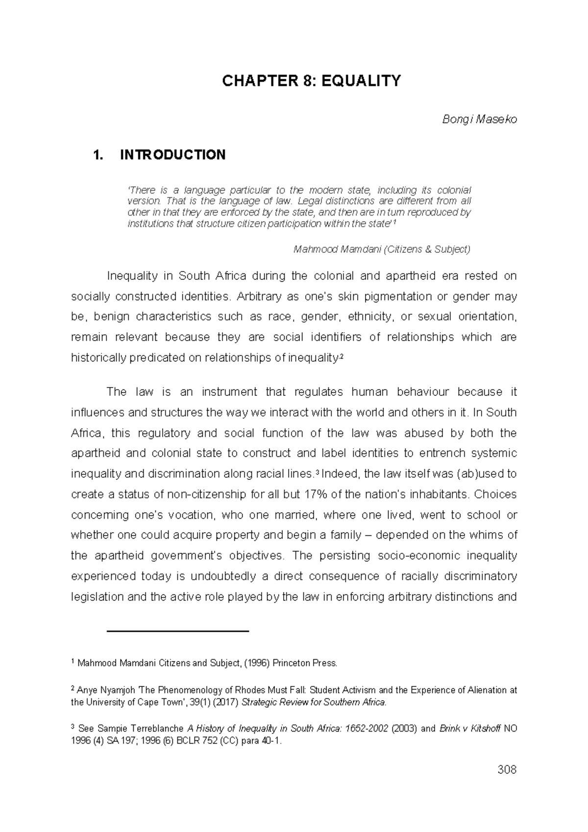 Equality in the South African Constitution: Chapter 8 Analysis - Studocu