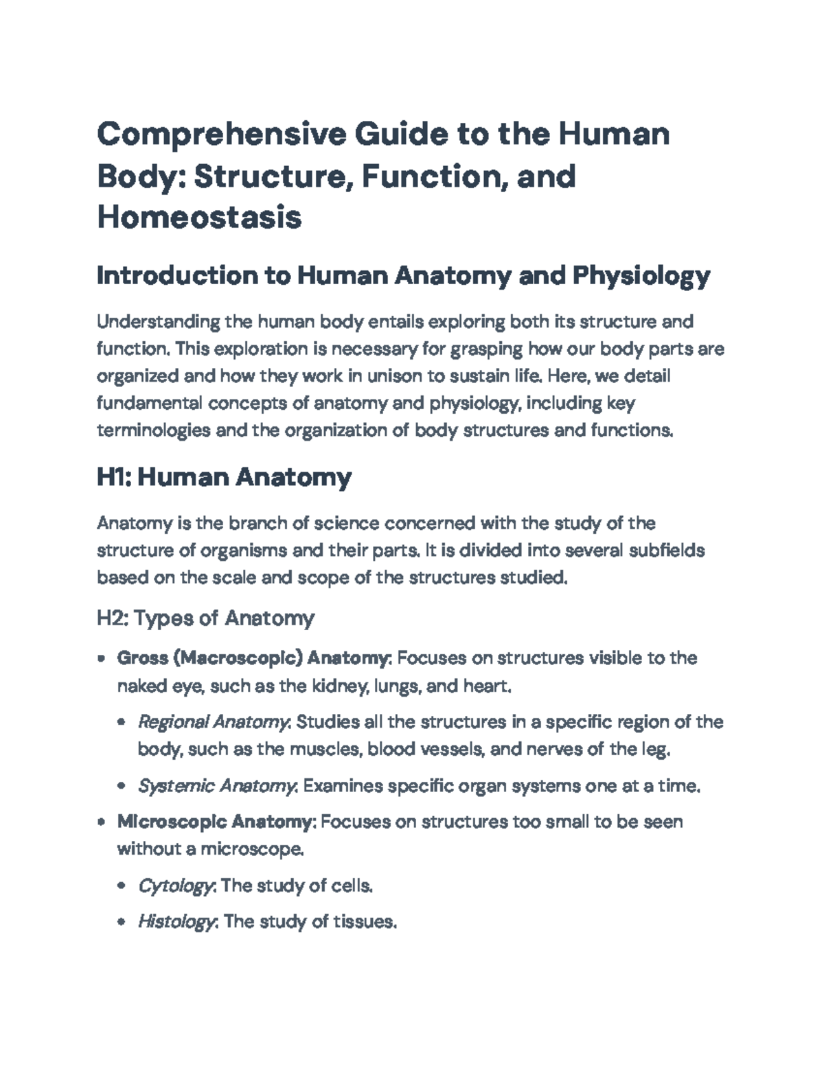Comprehensive Guide to Human Anatomy and Physiology (Course Code ...