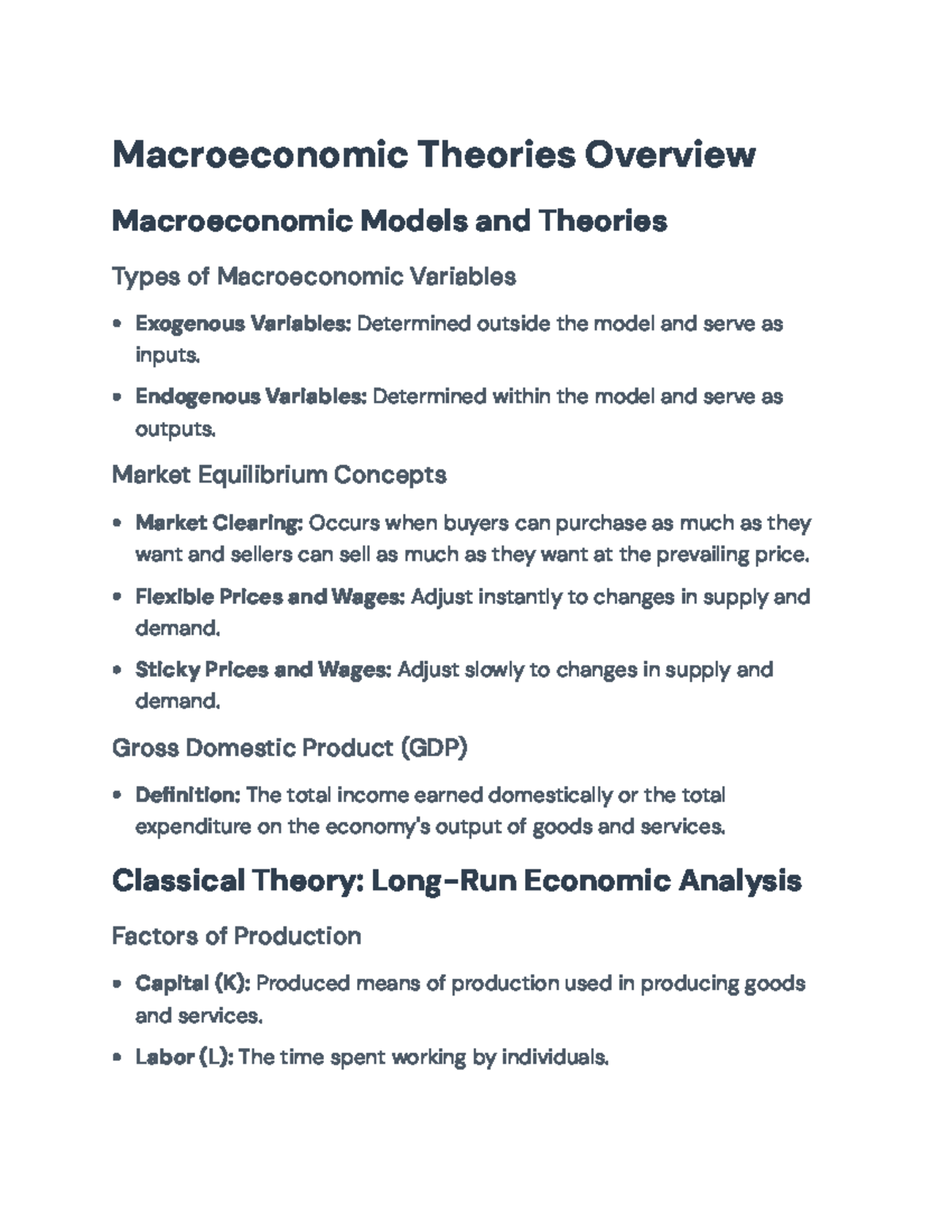 Comprehensive Overview of Macroeconomic Theories for ECON 101 Final ...