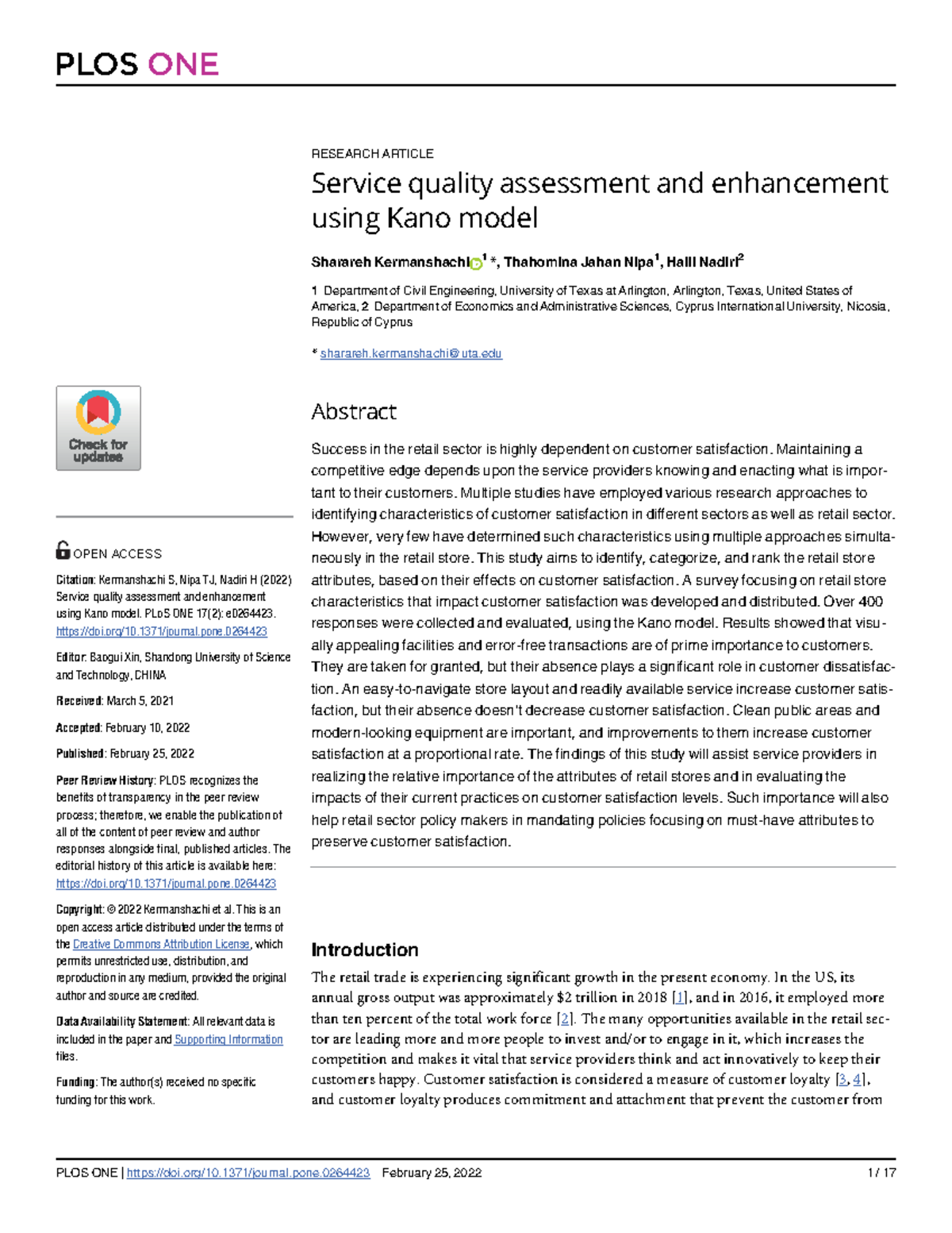 Service Quality Enhancement in Retail: A Kano Model Approach - Studocu