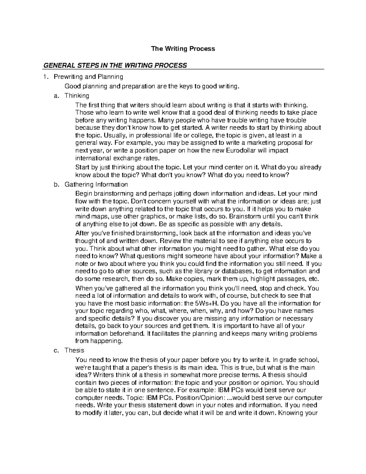 The Writing Process - Sample - The Writing Process GENERAL STEPS IN THE ...