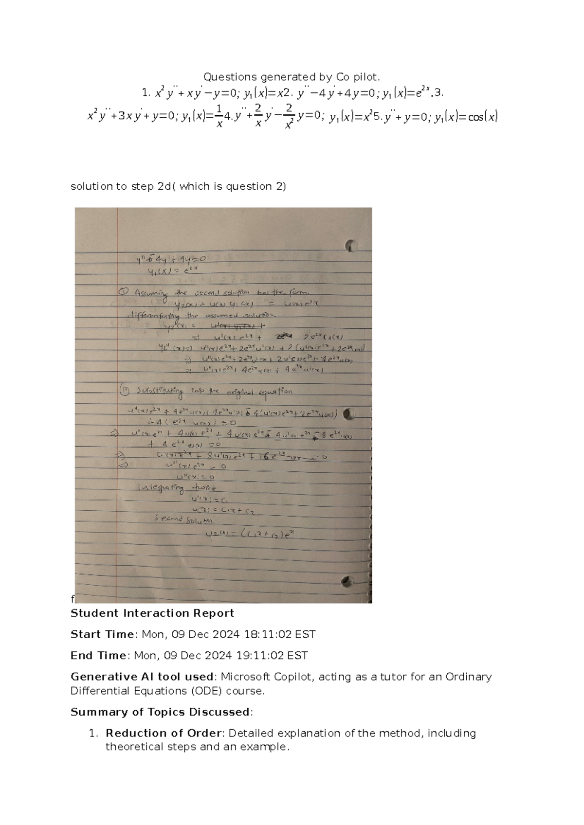 GAI 2nd Order Differential Equations Tutorial Notes - ODE Course - Studocu