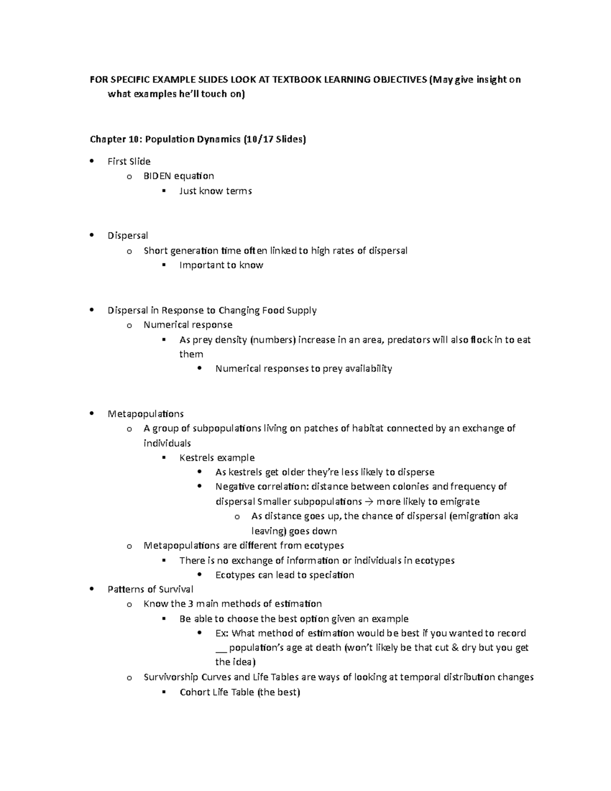 Ecology Lecture Notes: Population Dynamics & Life Histories (Biol 101 ...