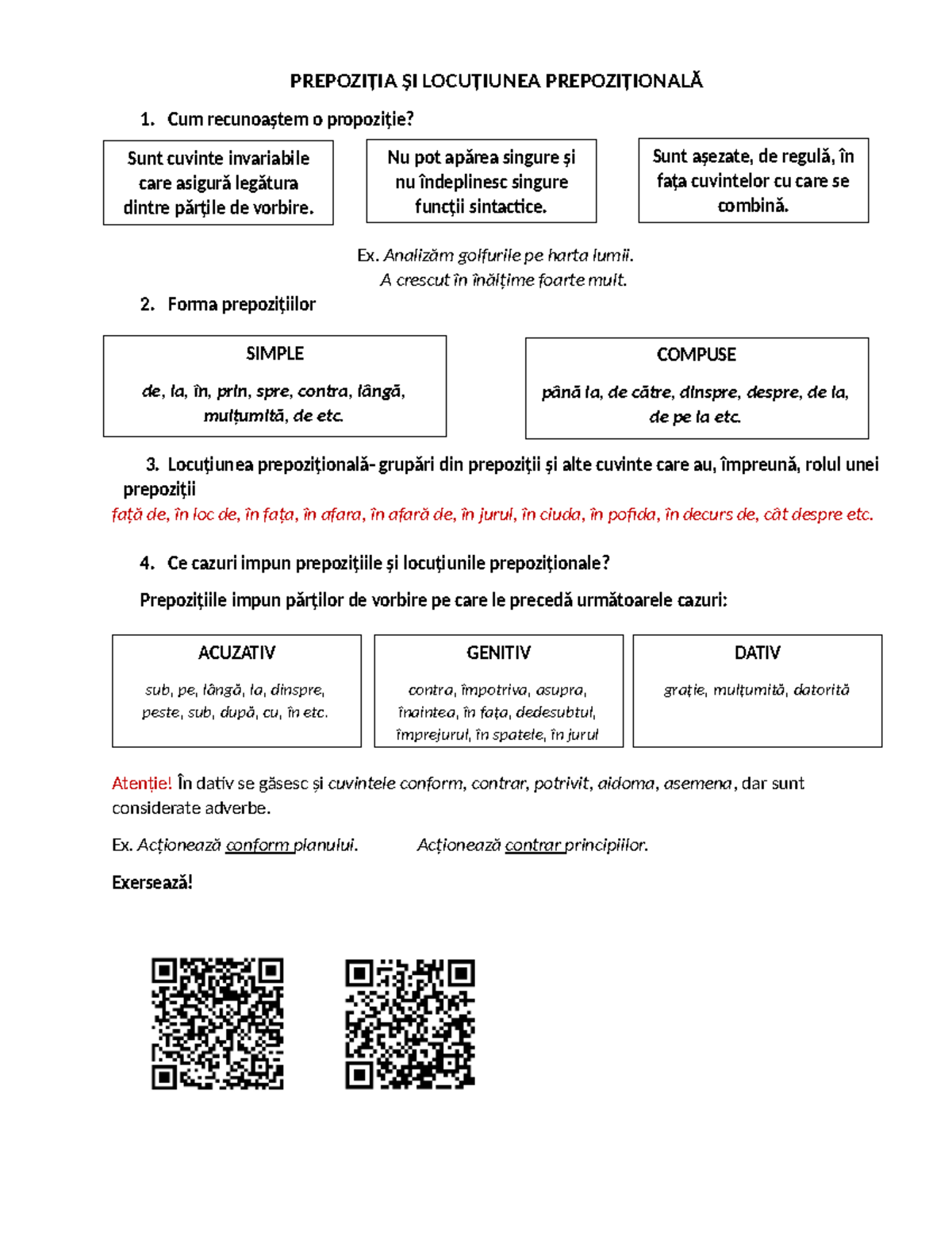 Prepoziția și Locuțiunea Prepozițională - Notițe de Lecție - Studocu
