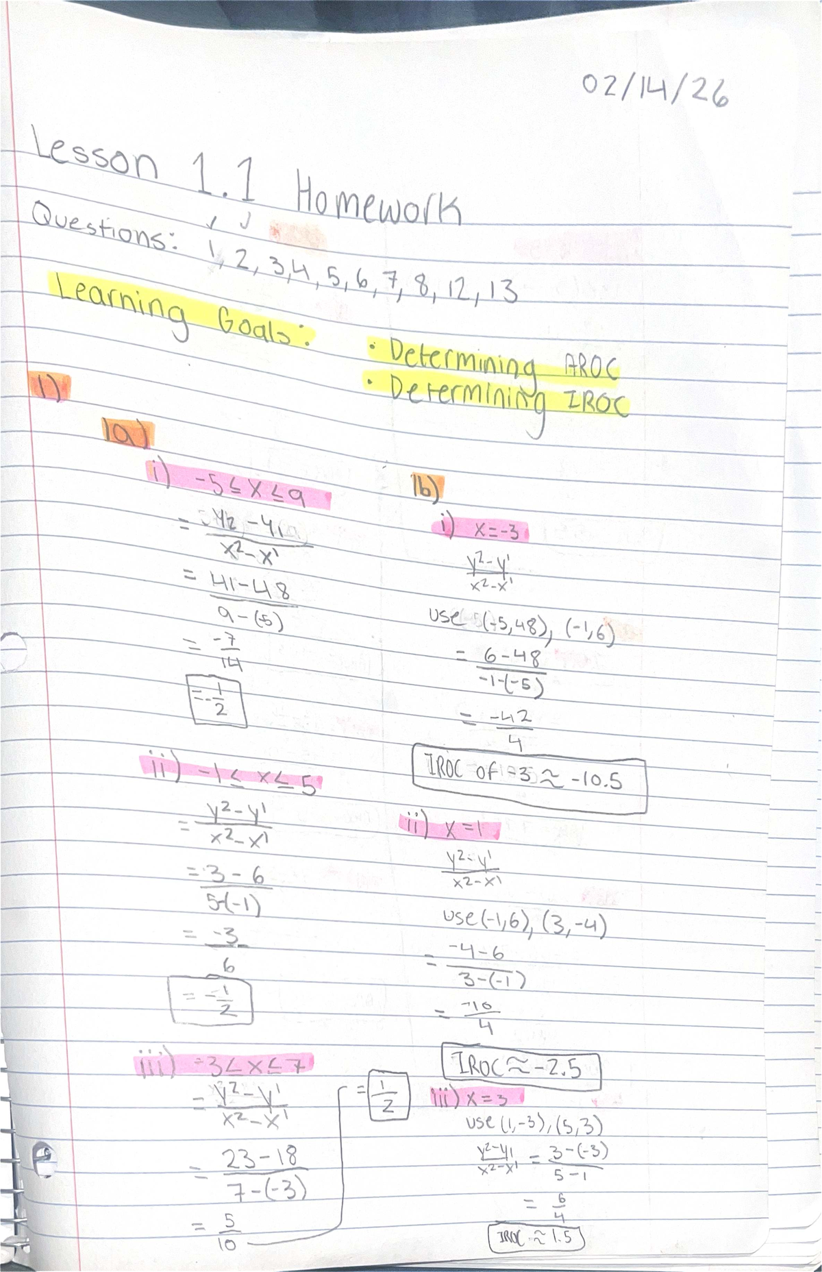 Chapter 1 Math Journal: Lesson 1.1 Homework Questions and Goals - Studocu