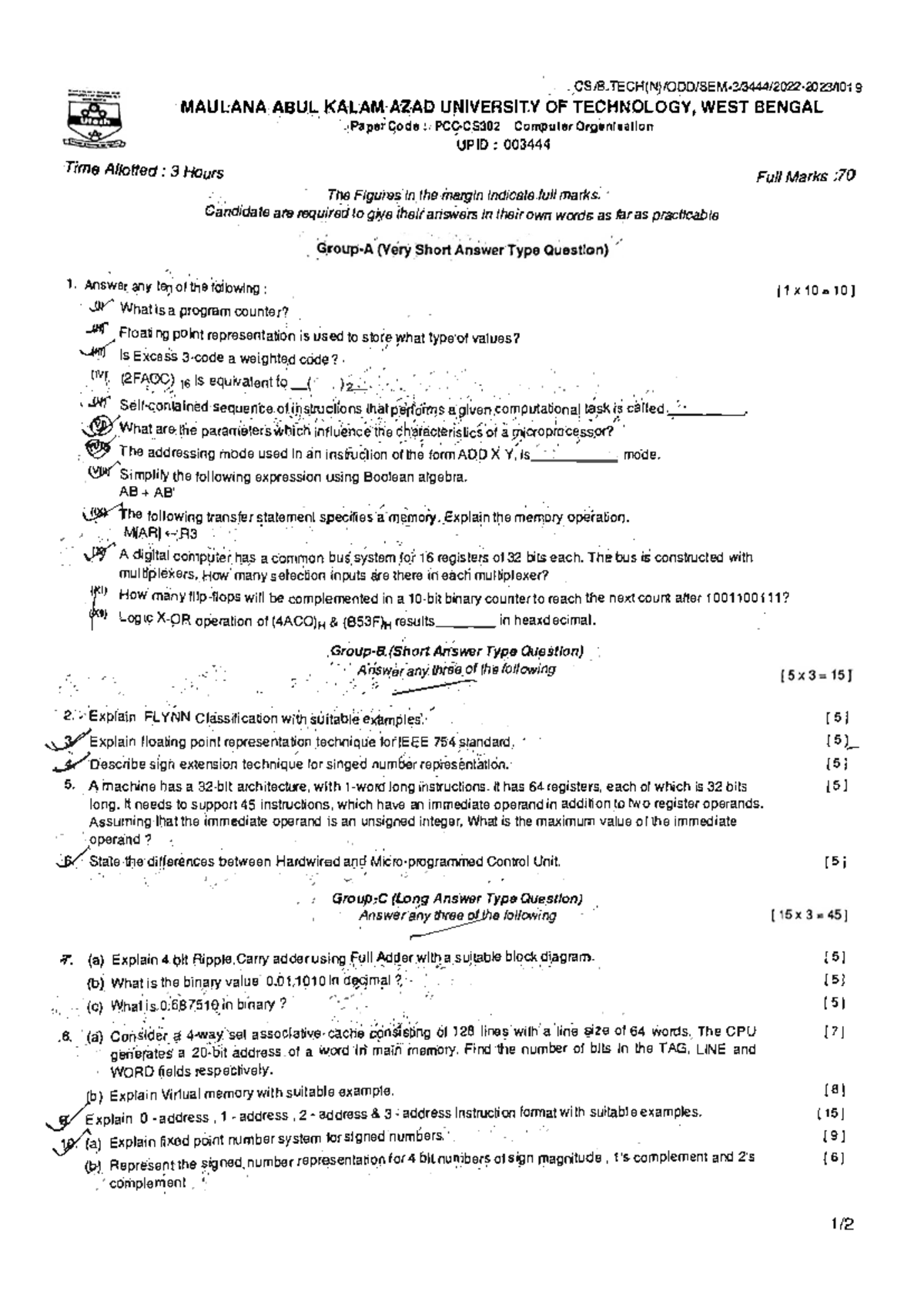 2023CO Compiler Organization Final Exam Question Paper - Studocu