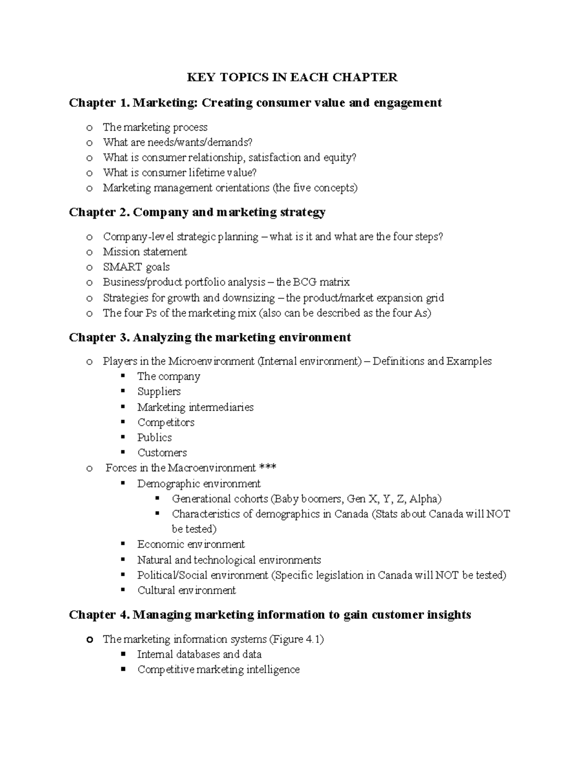 Key topics in each chapter - KEY TOPICS IN EACH CHAPTER Chapter 1 ...