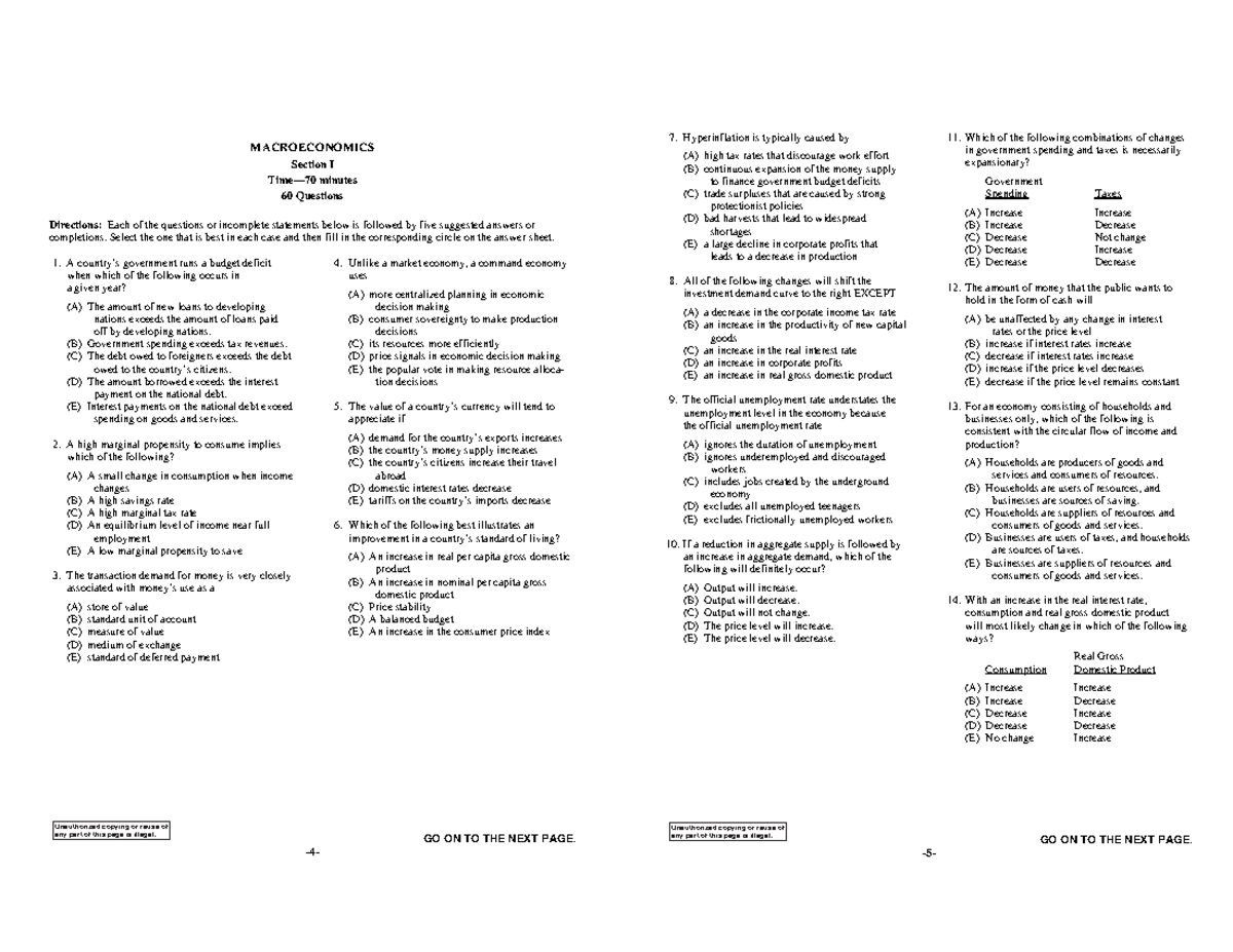 Macroeconomics Public Practice Exam Questions - 2012 - Studocu
