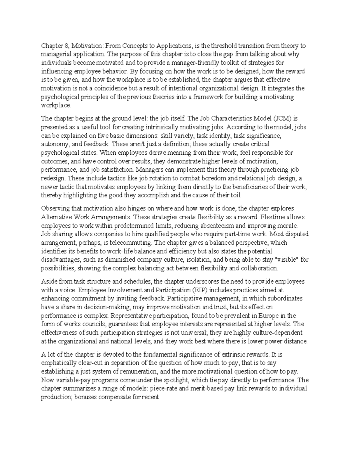 Group 10 - Chapter 8 Summary: Motivation Theories to Managerial ...
