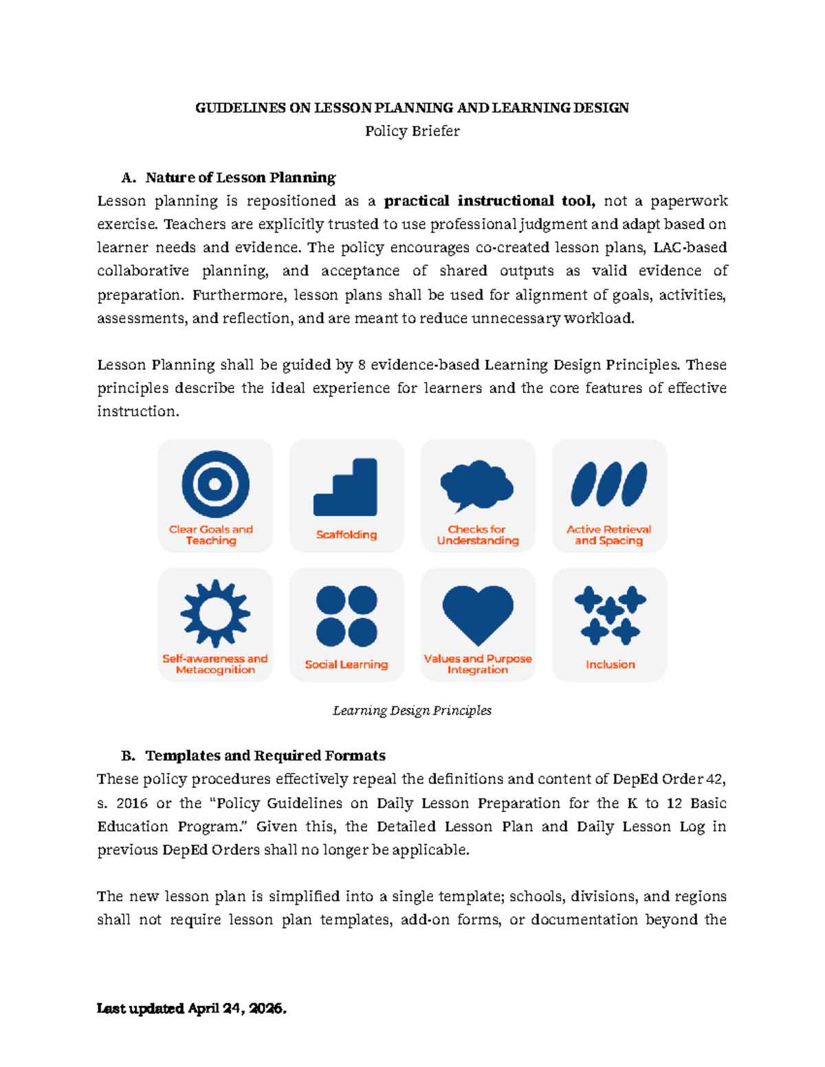 LP Briefer: Guidelines on Lesson Planning & Learning Design - Studocu