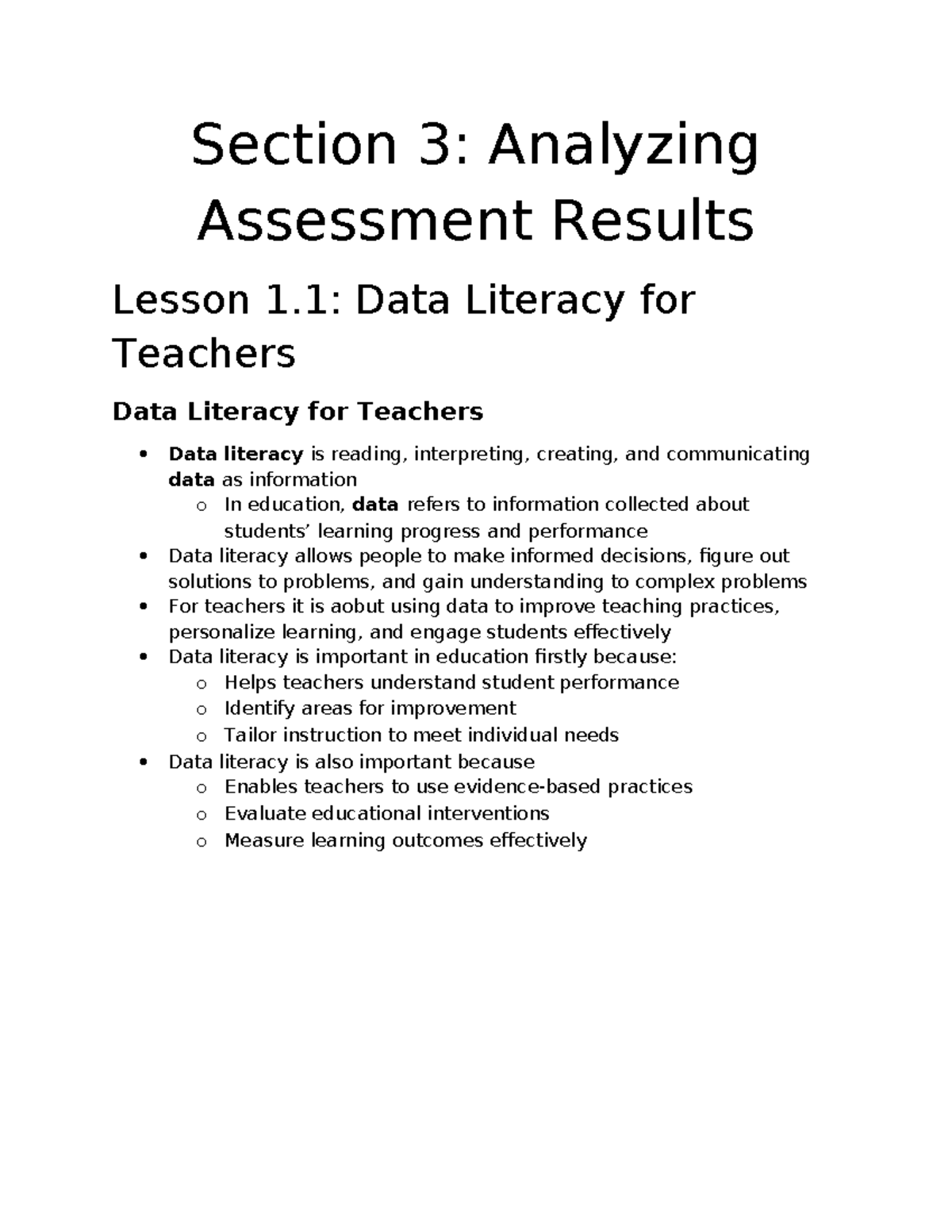 Data Literacy and Assessment Strategies for Educators (EDU 101) - Studocu