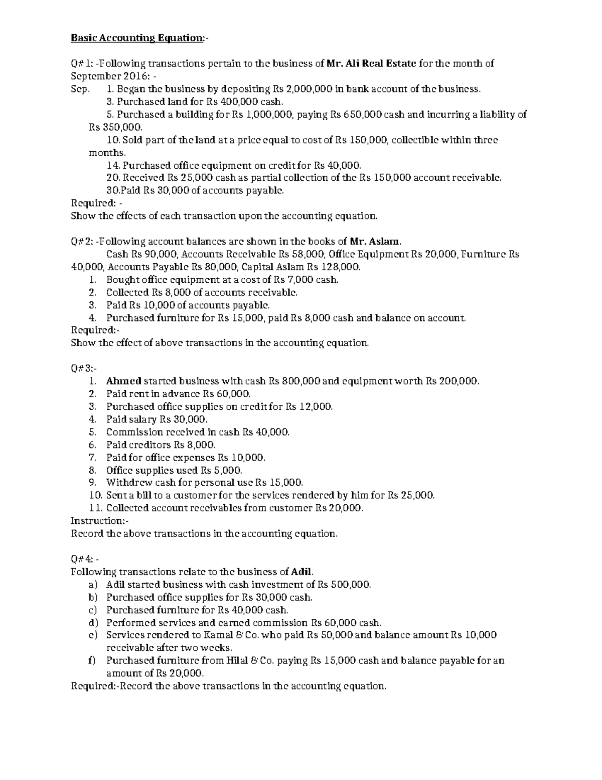 Accounting Equation Transactions and Examples - ACCT 101 - Studocu