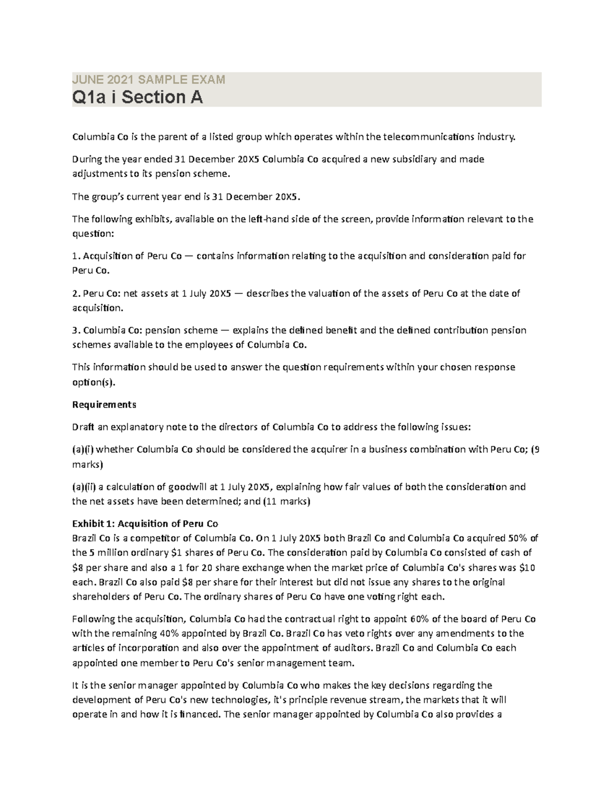 JUNE 2021 ACCA FIRS Past questions - JUNE 2021 SAMPLE EXAM Q1a i ...