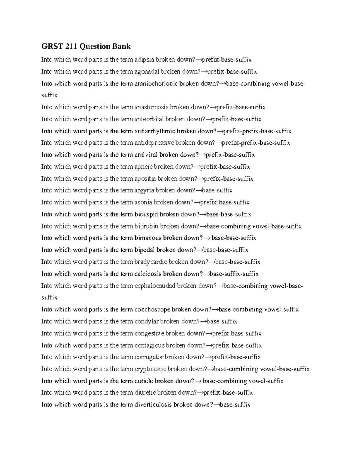 GRST 211 Question Bank - GRST 211 Question Bank Into which word parts ...