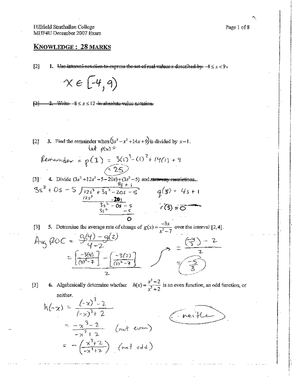 MHF4U June 2008 Exam Solutions and Key Concepts - Studocu