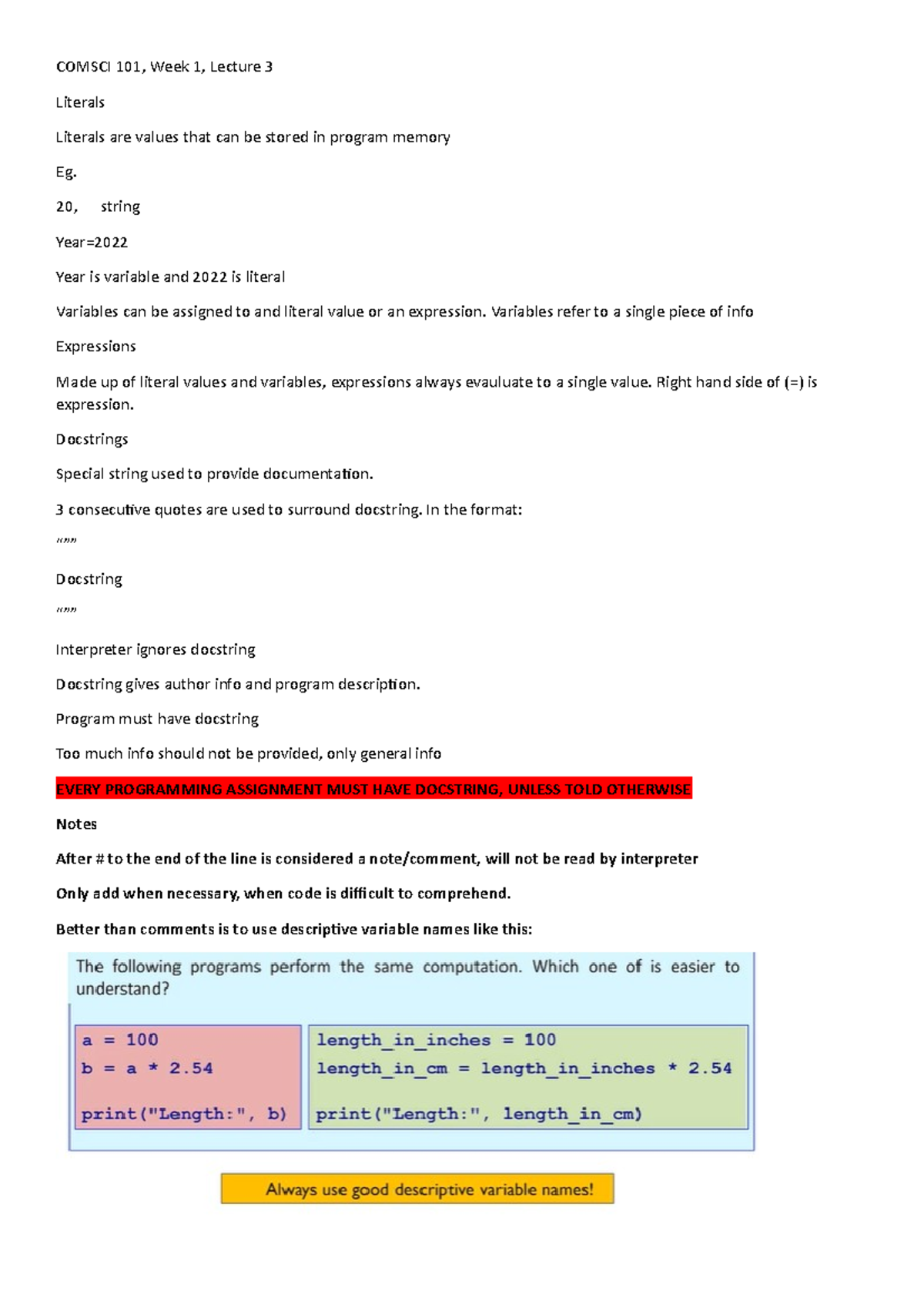 Compsci 101 Week 1 Lecture 3: Understanding Literals and Expressions ...