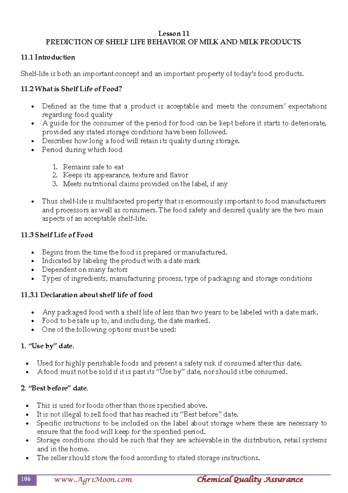 Lesson 11 - Understanding Shelf Life of Milk & Dairy Products - Studocu