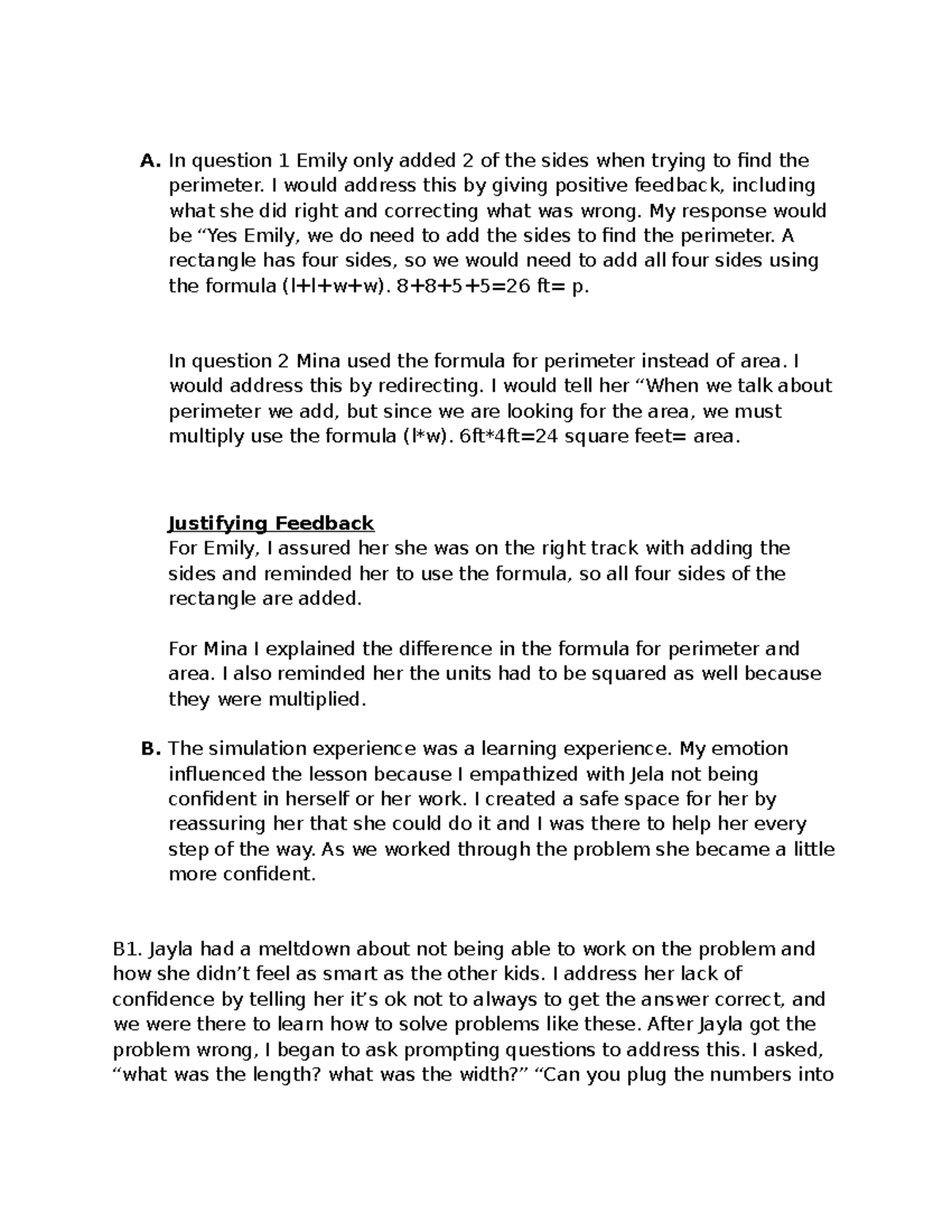 D659 Task Completion: Feedback on Perimeter and Area Understanding ...