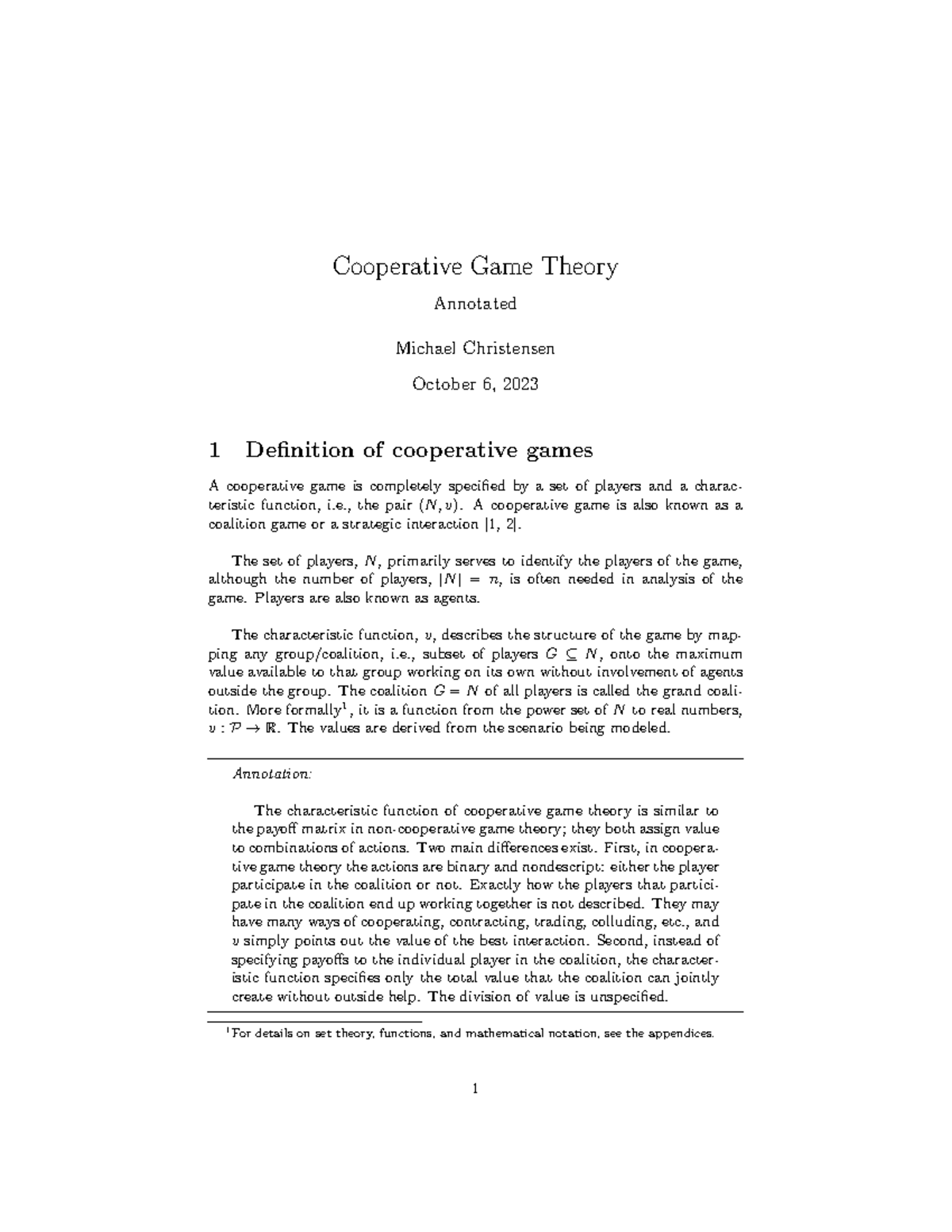Cooperative Game Theory Overview and Key Concepts (Course Code: CGT101 ...