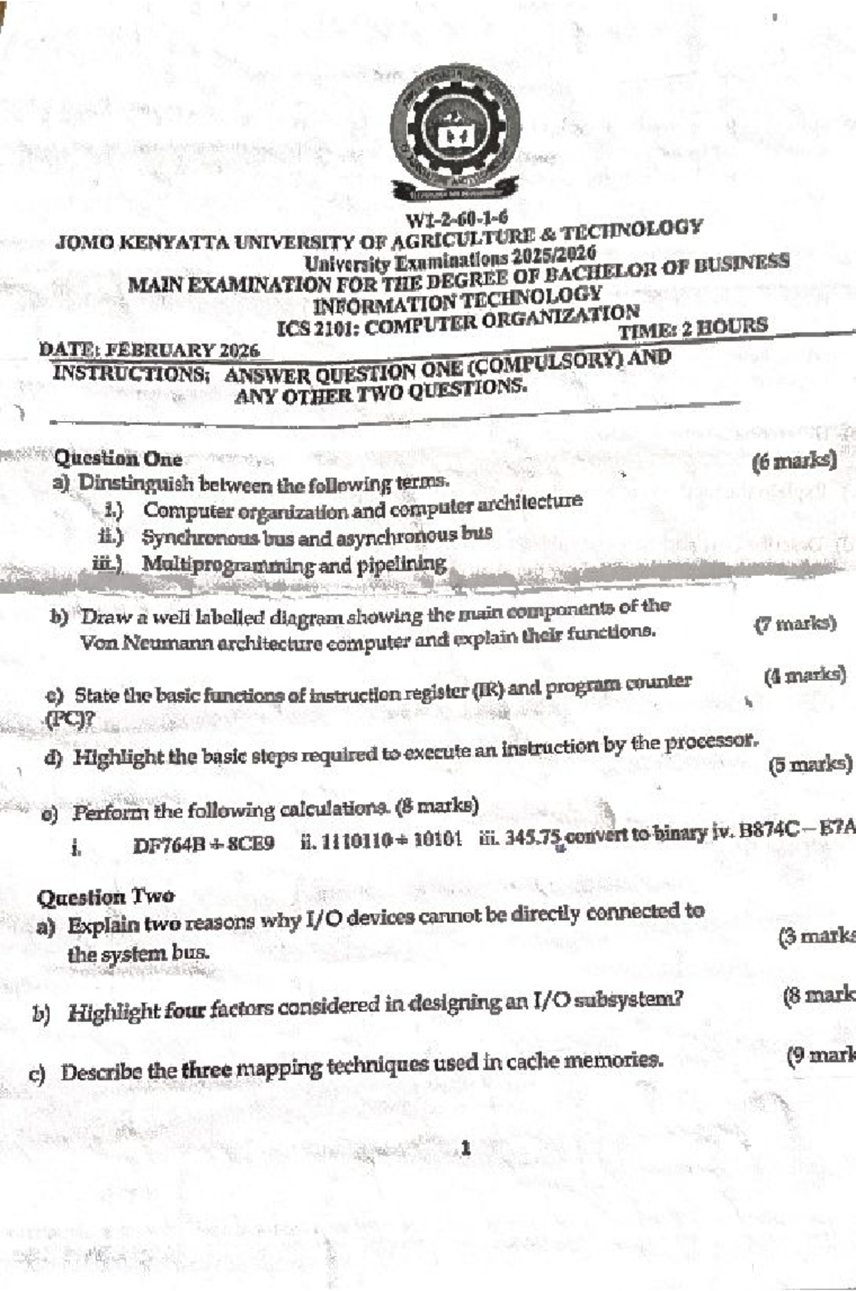 ICS 2101: Computer Organization Main Exam Notes - Studocu
