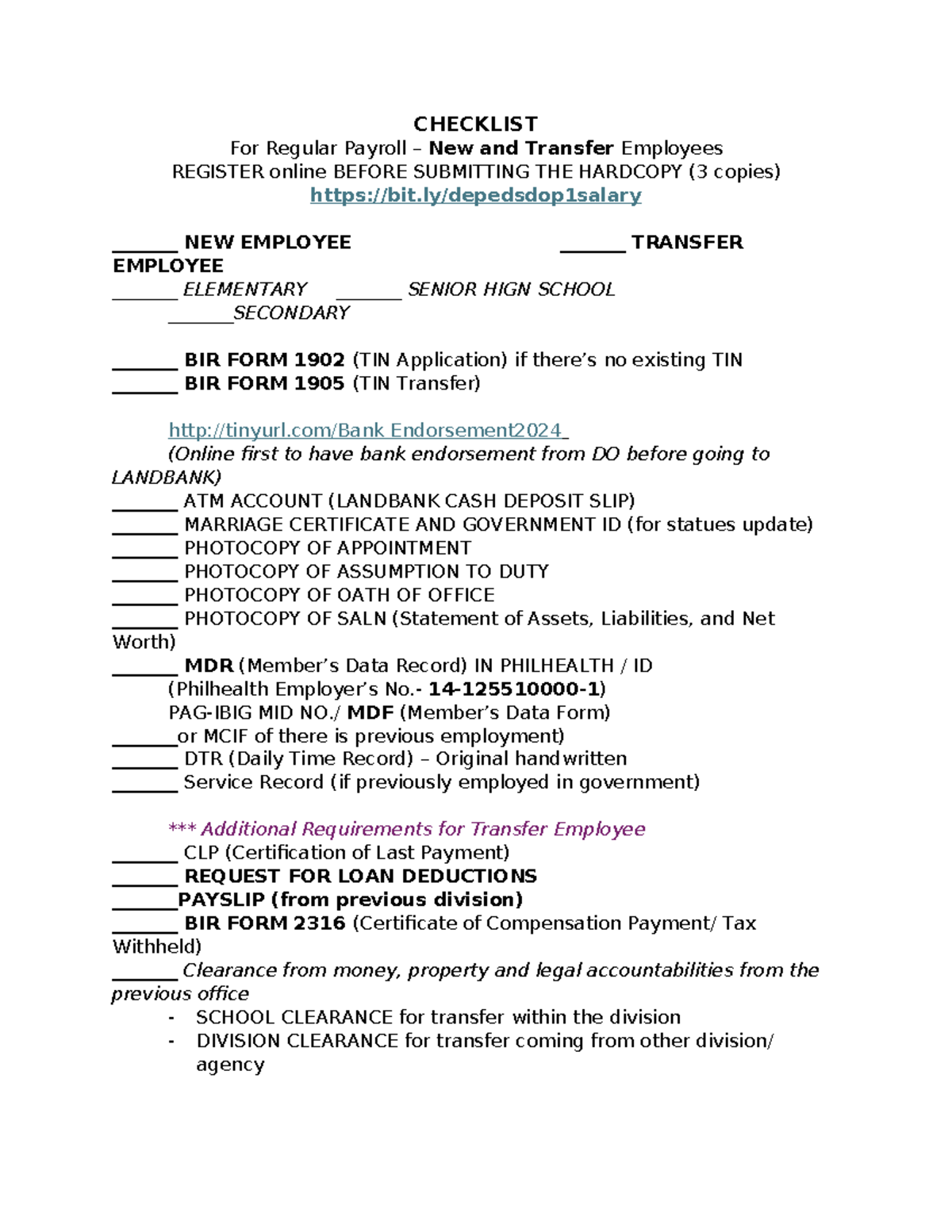 Checklist - FD DAF DFF - CHECKLIST For Regular Payroll – New and ...