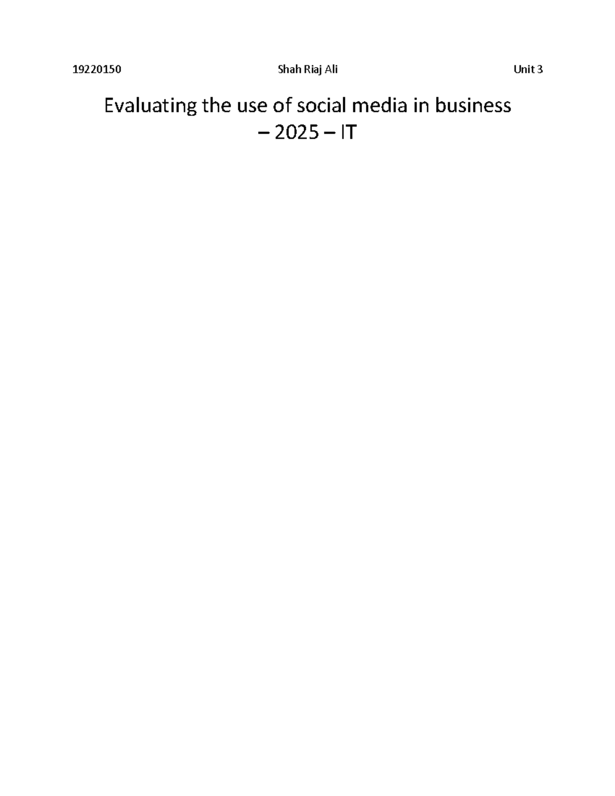 IT 2025 Unit 3 Assignment 1: Analyzing Social Media in Business - Studocu