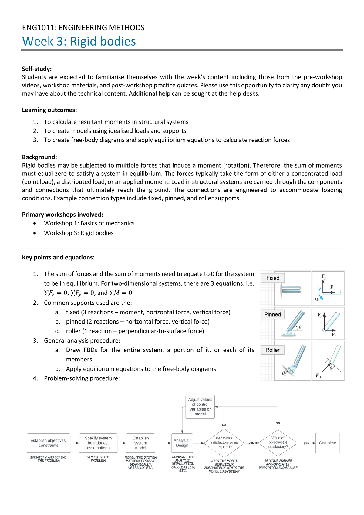 ENG1011: ENGINEERING METHODS Week 3 Workshop on Rigid Bodies - Studocu