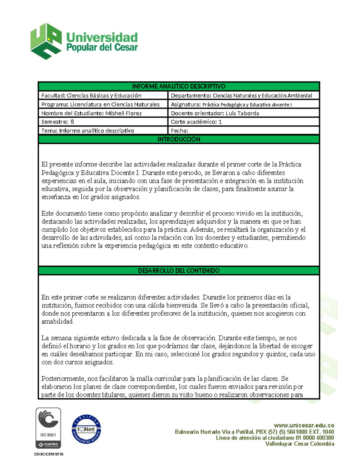 Analisis Descriptivo Mishell Florez 1° Corte - CO-SC-CER unicesar.edu ...