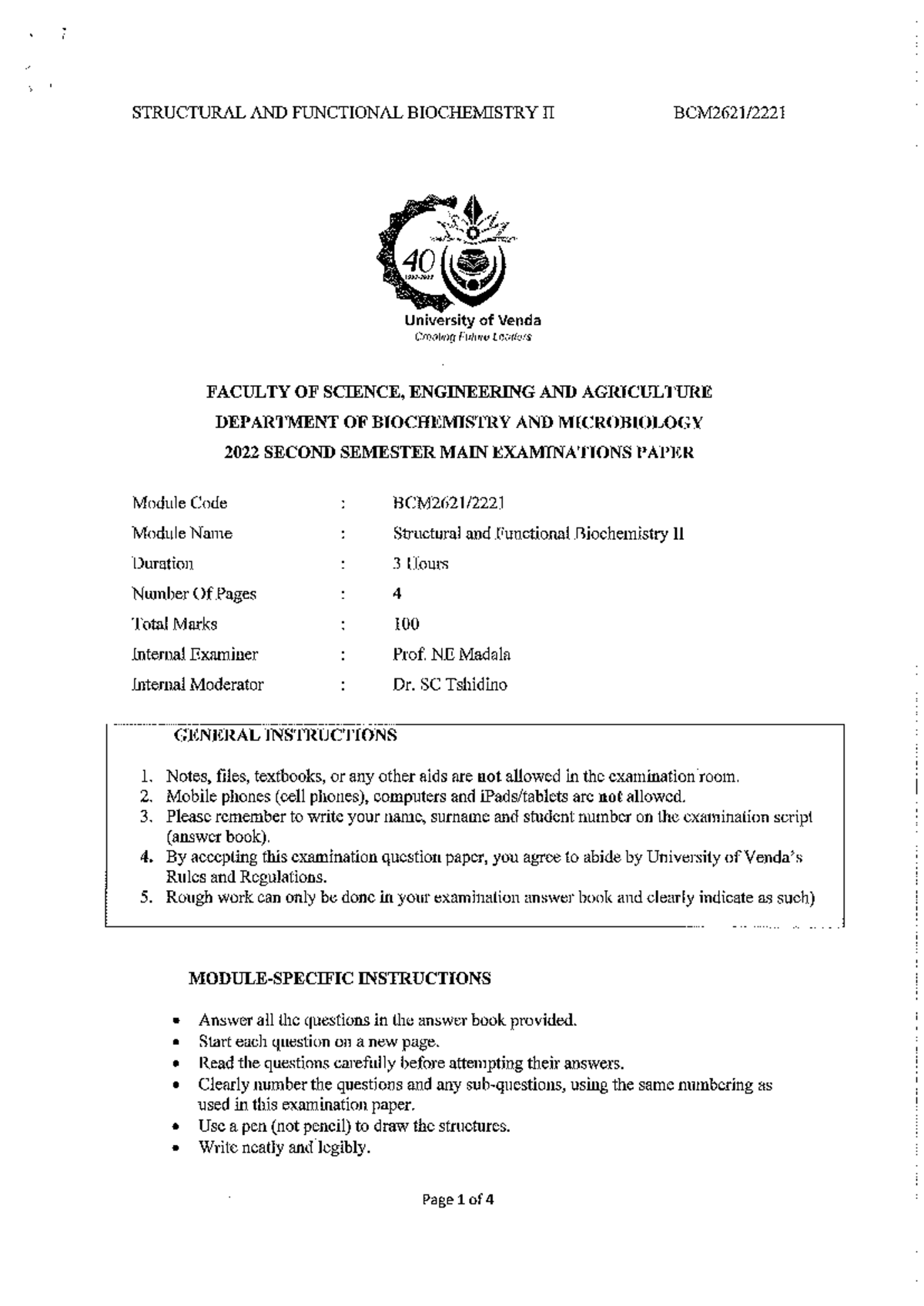 Structural and Functional Biochemistry II - 2022 Final Exam - Studocu