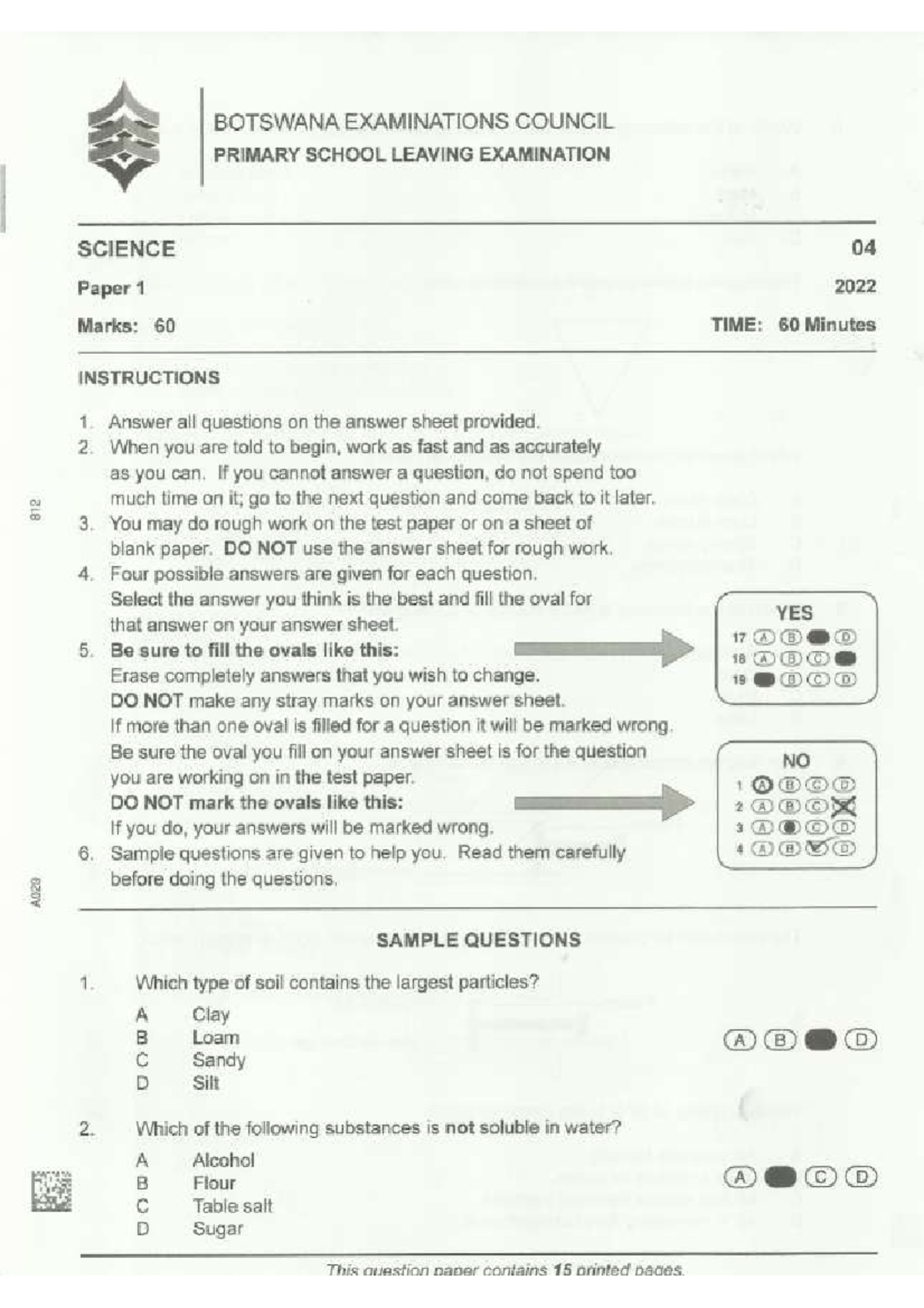 Science PSLE 2022: Primary School Leaving Exam Paper 1 - Studocu