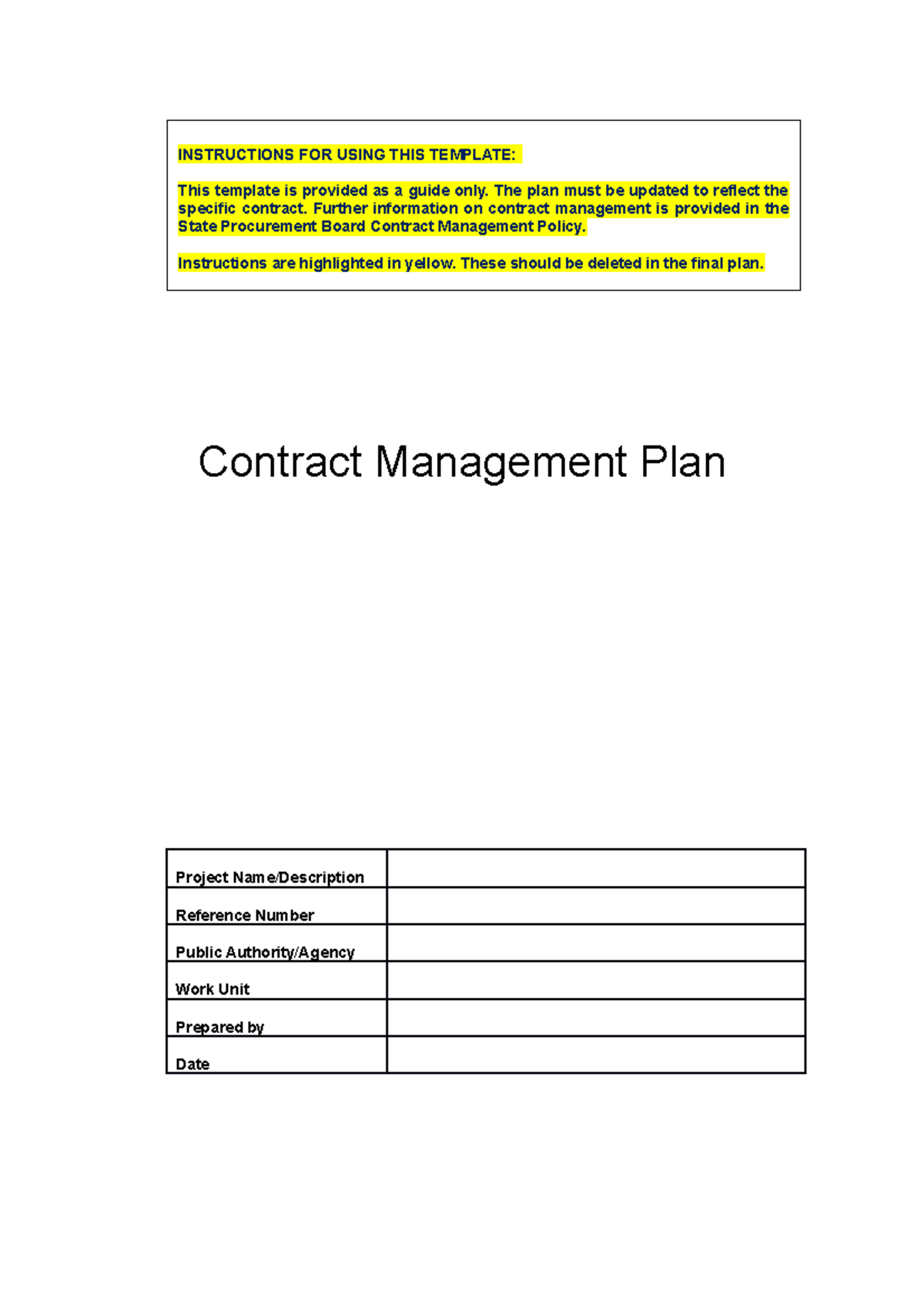 Contract Management Plan SPB December 2014 v1.3 Update - Studocu