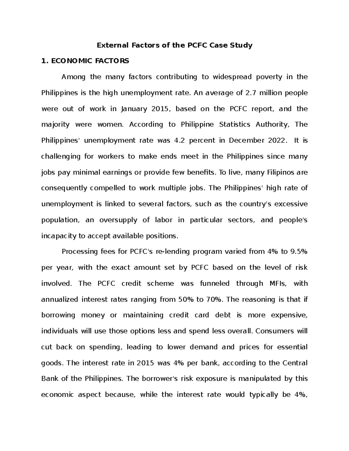 SWOT Analysis of External Factors in PCFC Case Study - Studocu