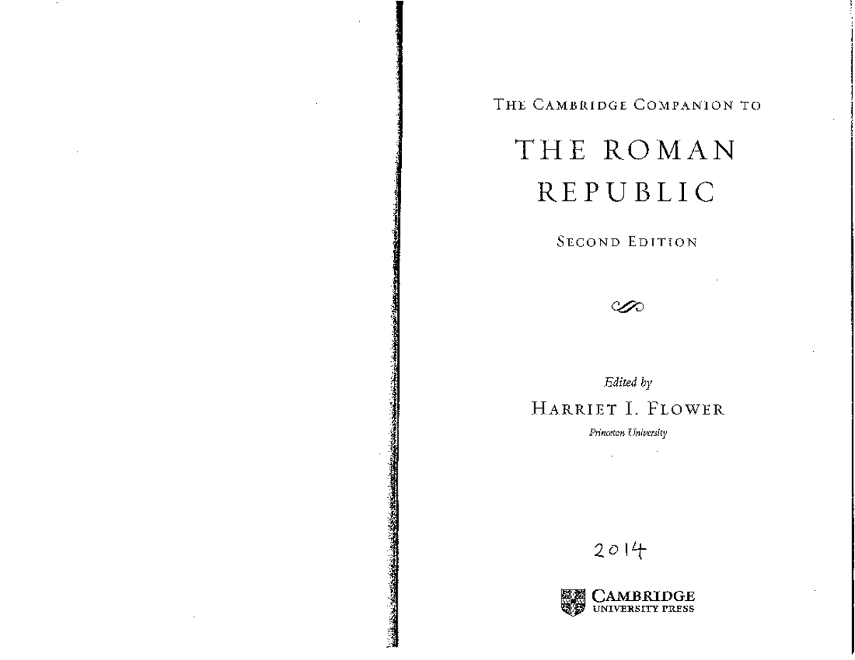 THE CAMBRIDGE COMPANION TO THE ROMAN REPUBLIC: CRISIS & REFORMS - Studocu
