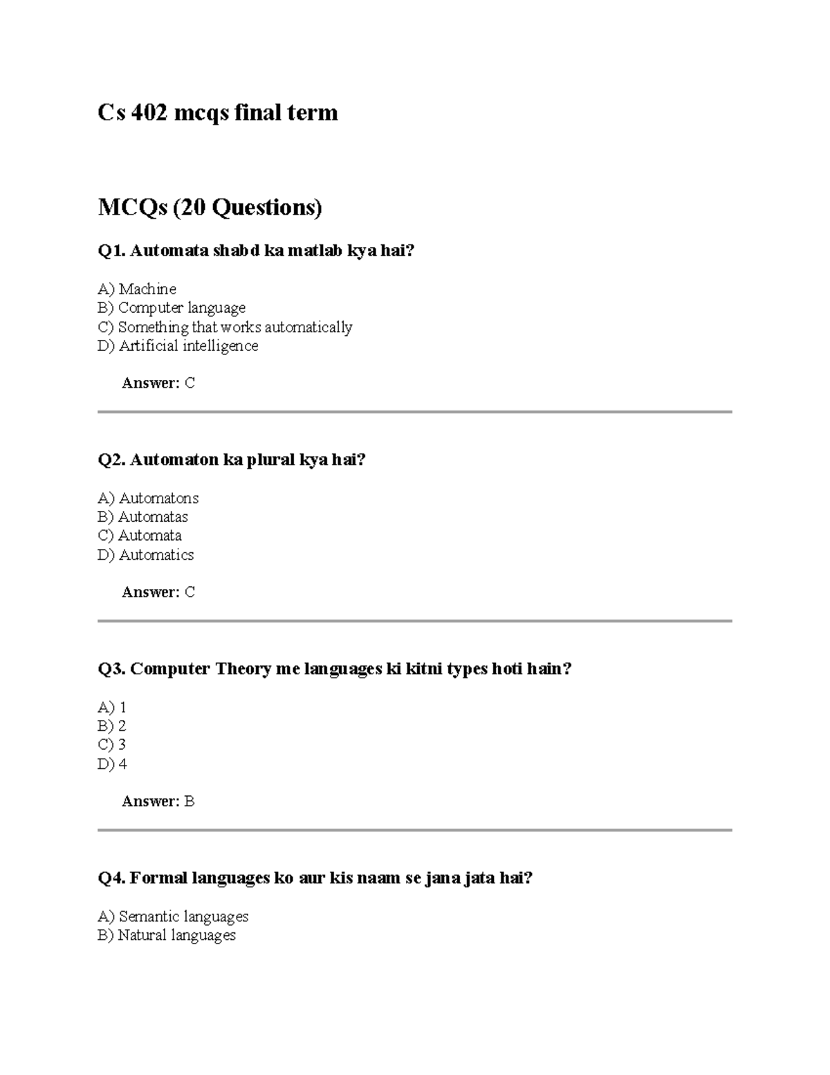 Cs 402 mcqs final term - Cs 402 mcqs final term MCQs (20 Questions) Q1 ...