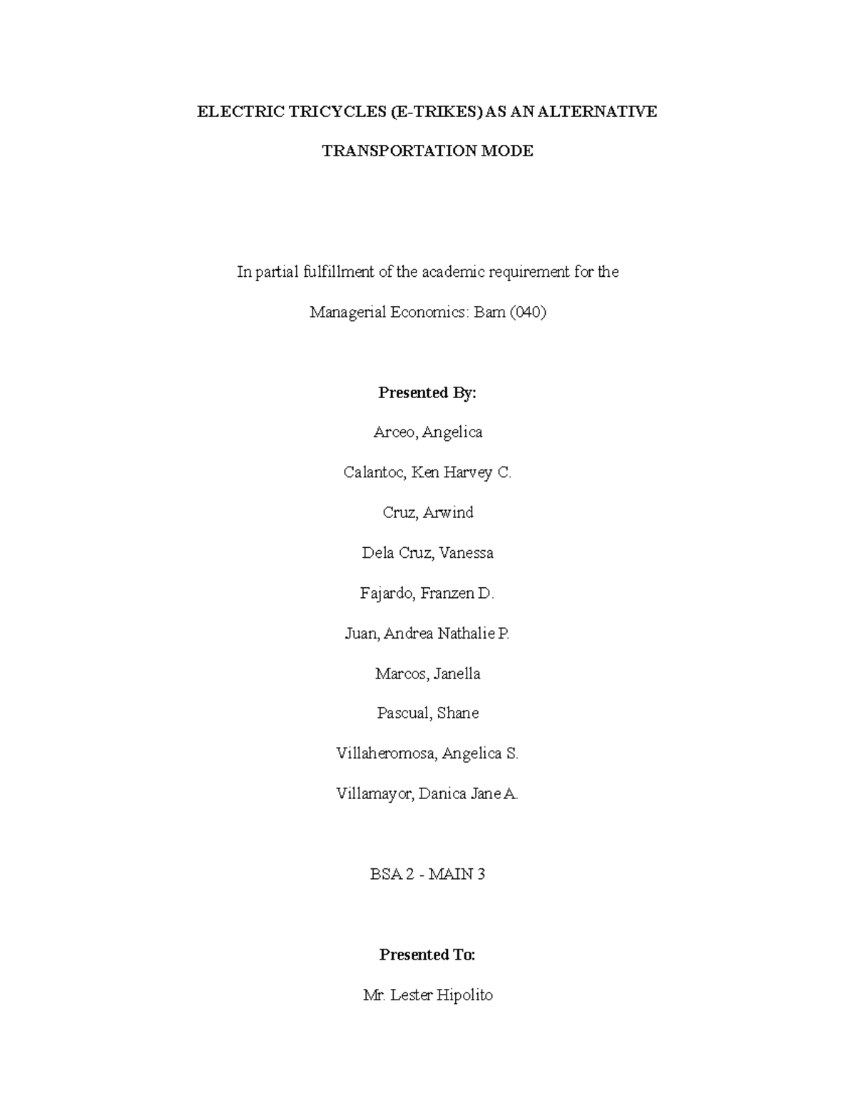 CASE STUDY 2: Electric Tricycles as Alternative Transport (BAM 040 ...