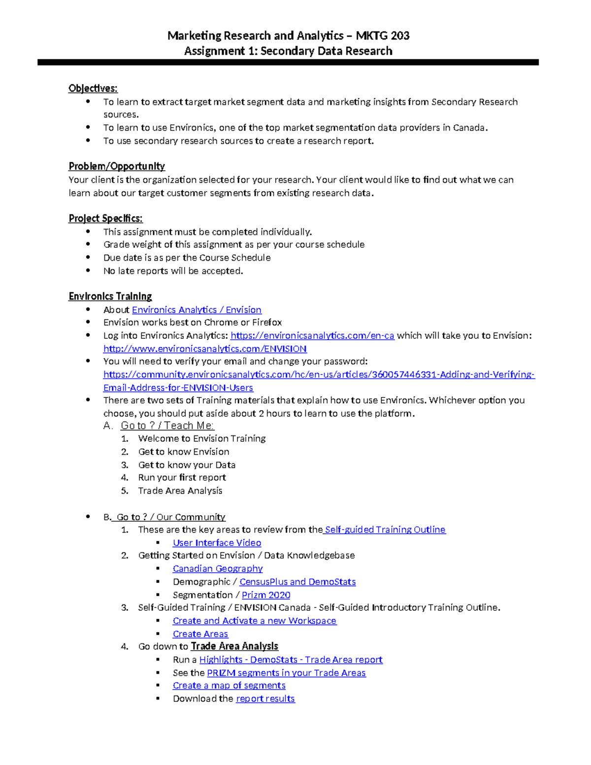 MKTG 203 - Assignment 1: Guide to Secondary Data Research - Studocu